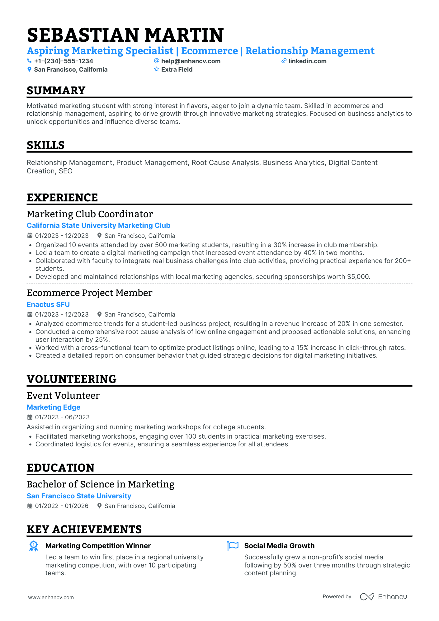 SEO Marketing Intern Resume Example