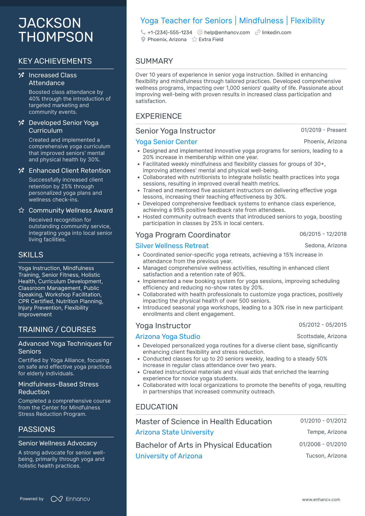 Yoga Teacher for Seniors Resume Example