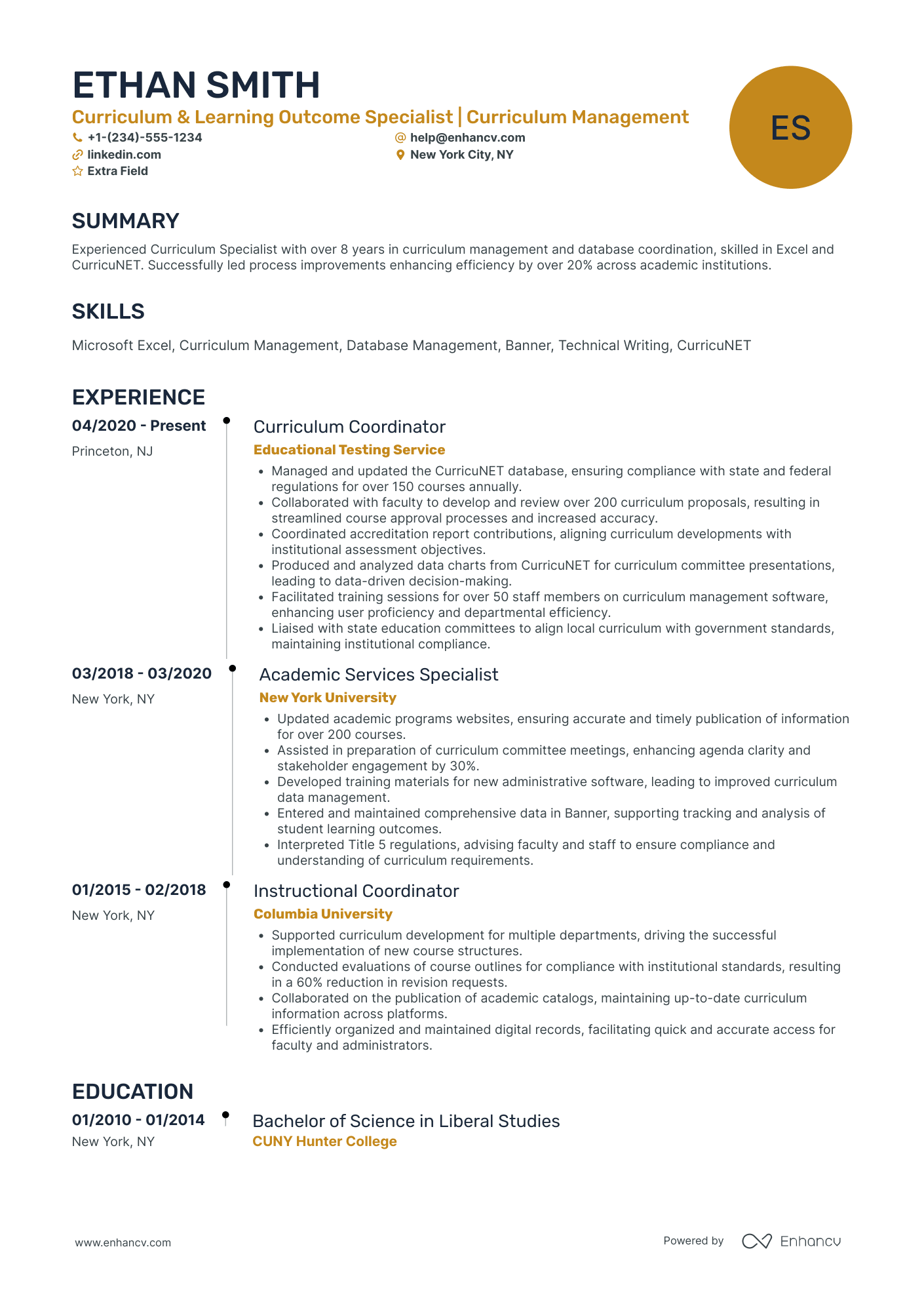 English Curriculum Specialist Resume Example