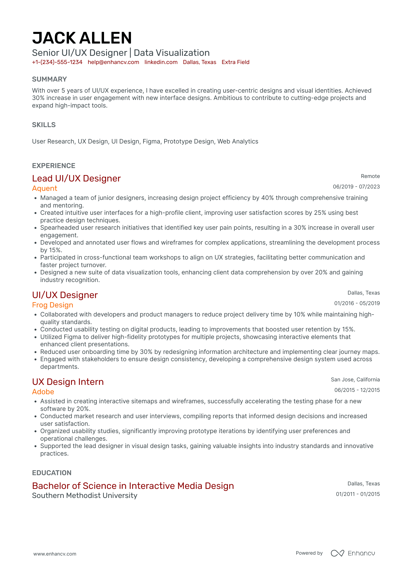 Junior UX UI Designer Resume Example