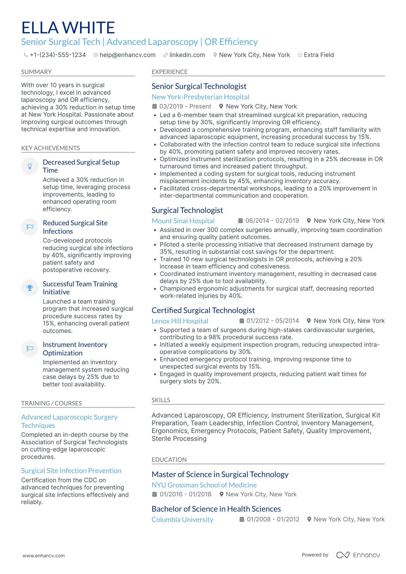 Senior Surgical Tech Resume Example