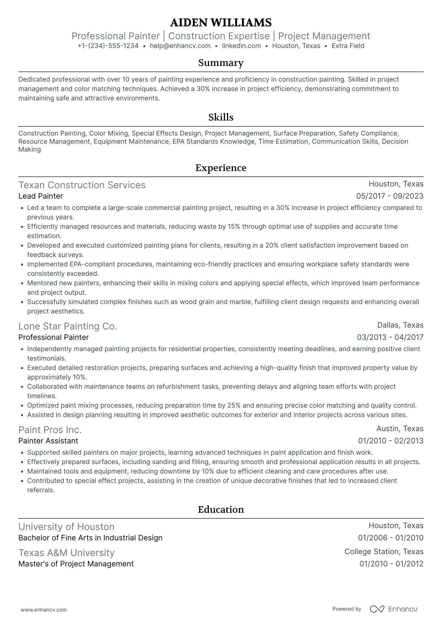 Painter Supervisor Resume Example