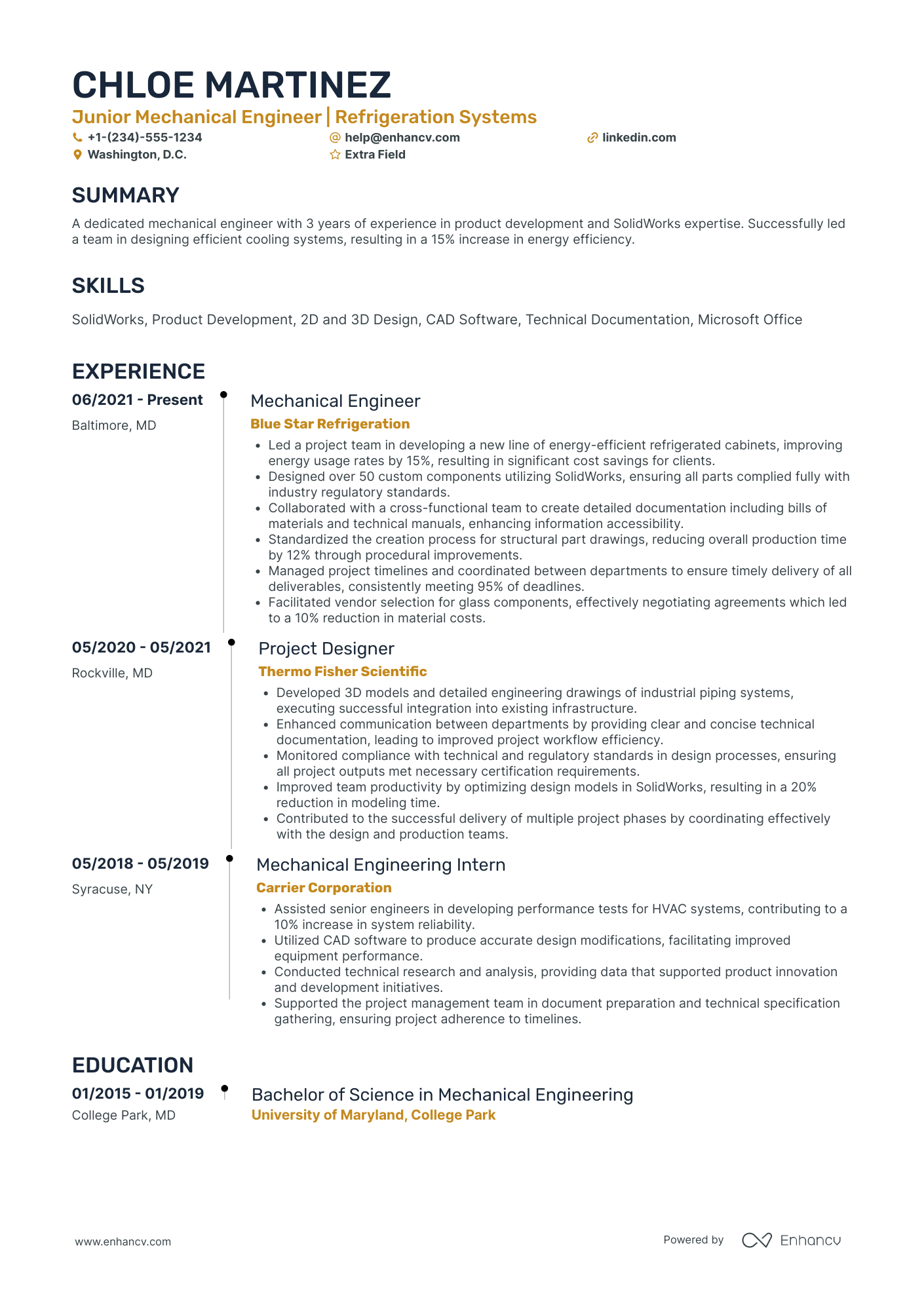 Junior Mechanical Engineer Resume Example