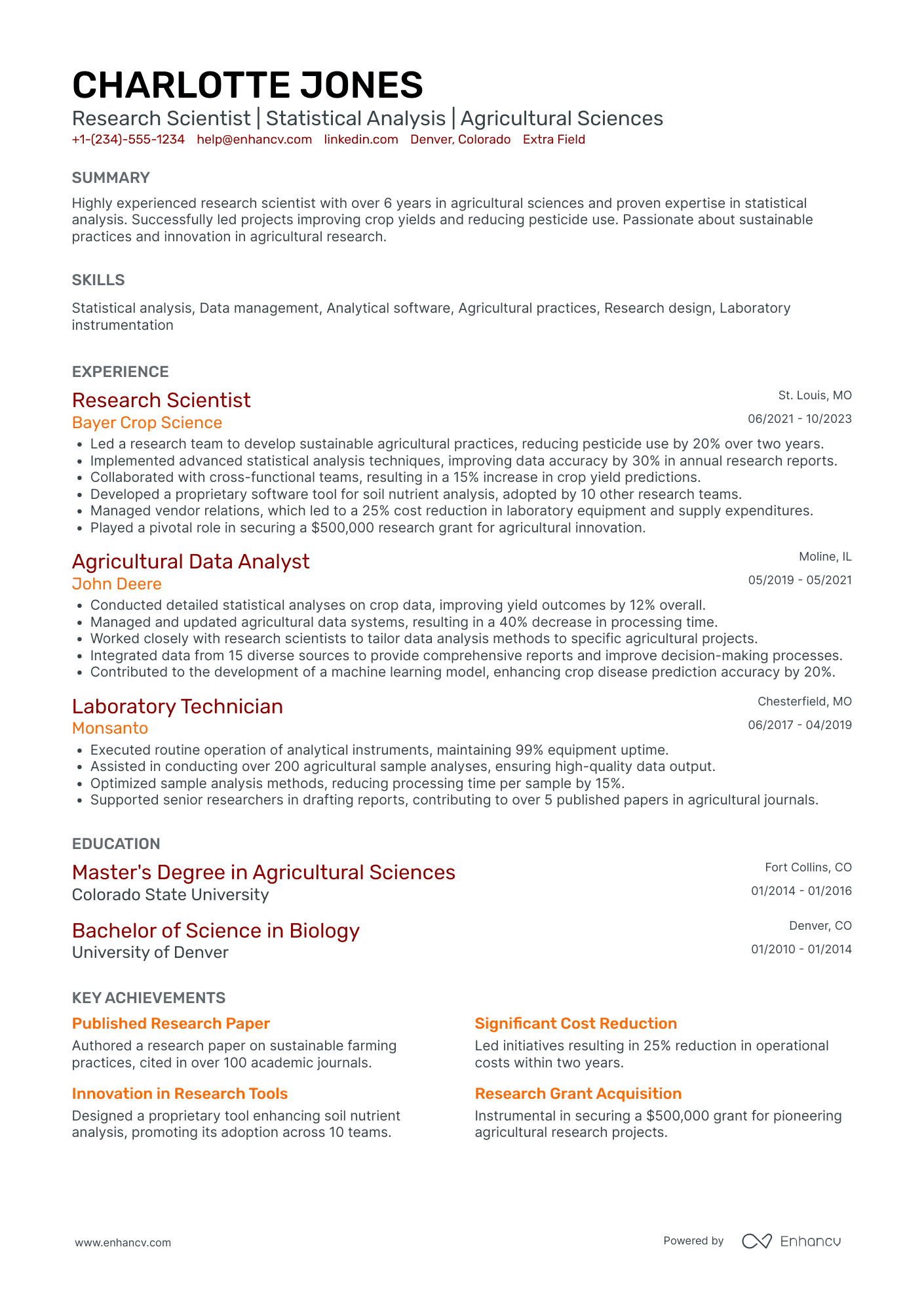 Agricultural Research Assistant Resume Example