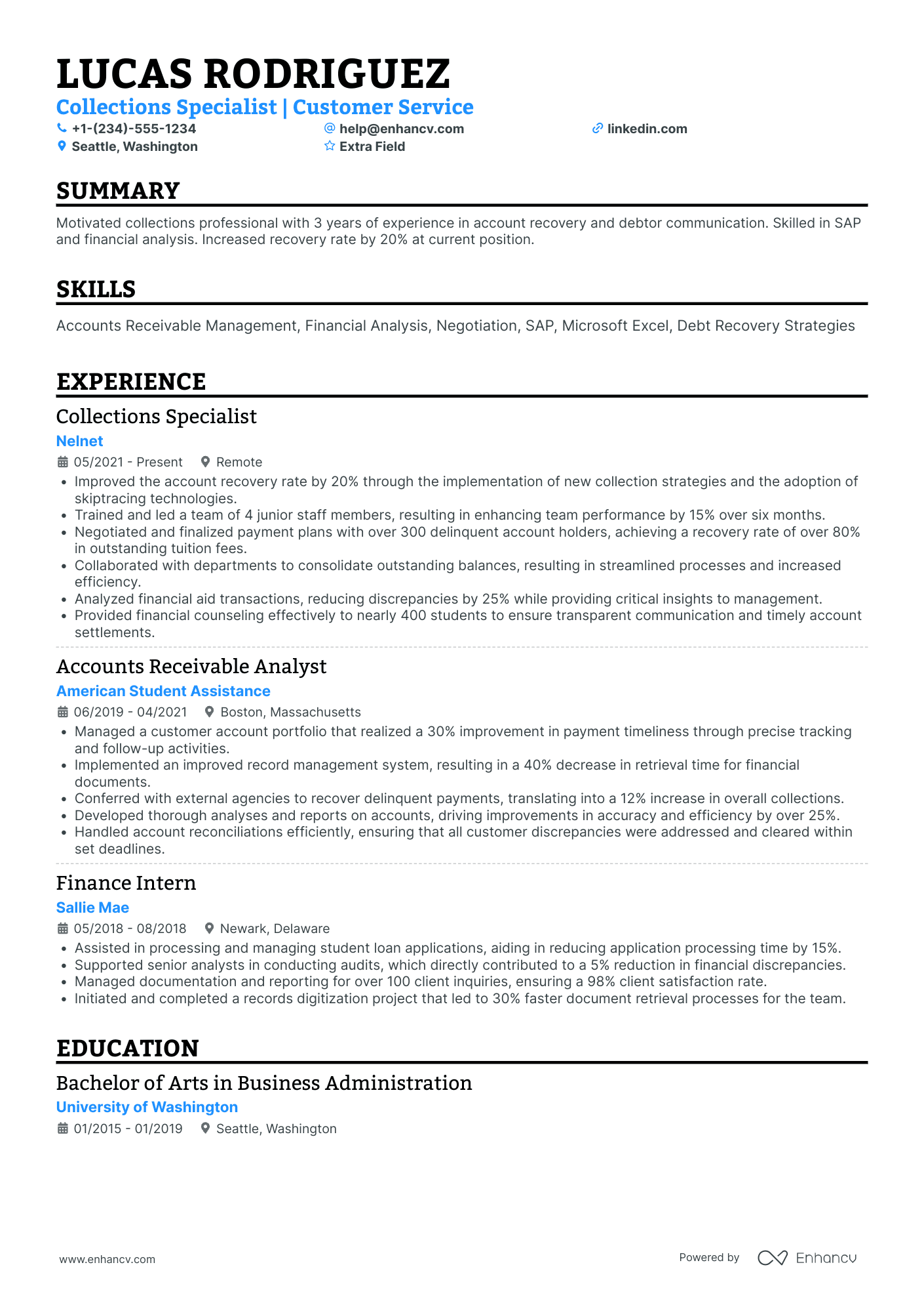 Collections Assistant Resume Example