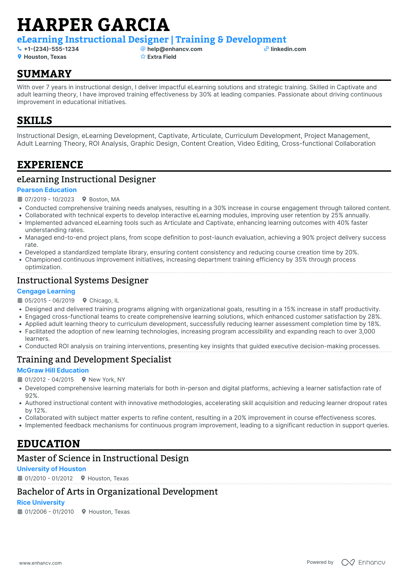 E Learning Instructional Designer Resume Example