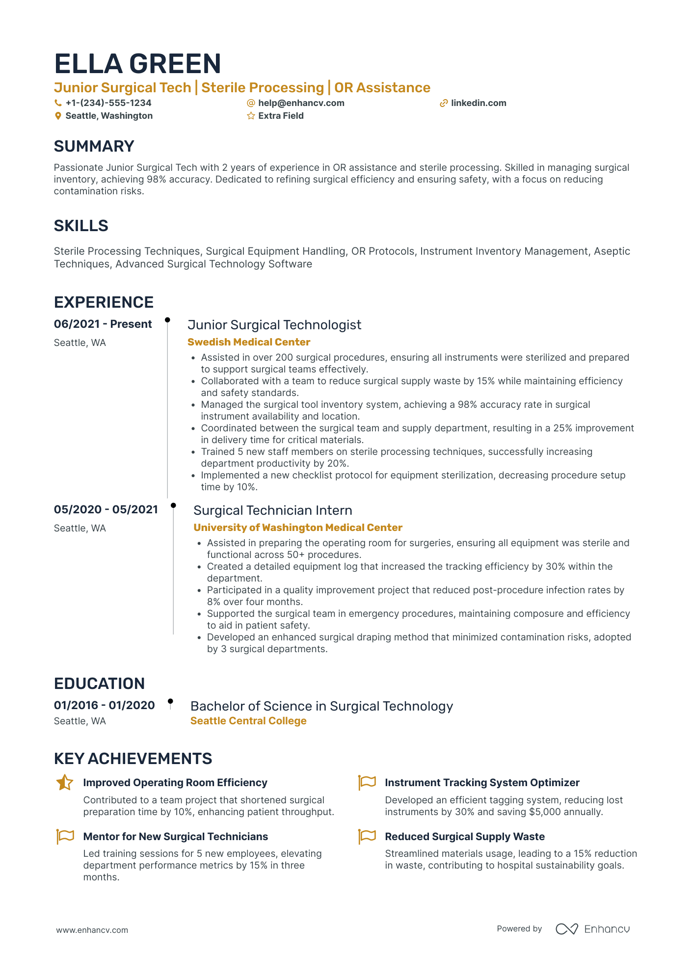 Junior Surgical Tech Resume Example