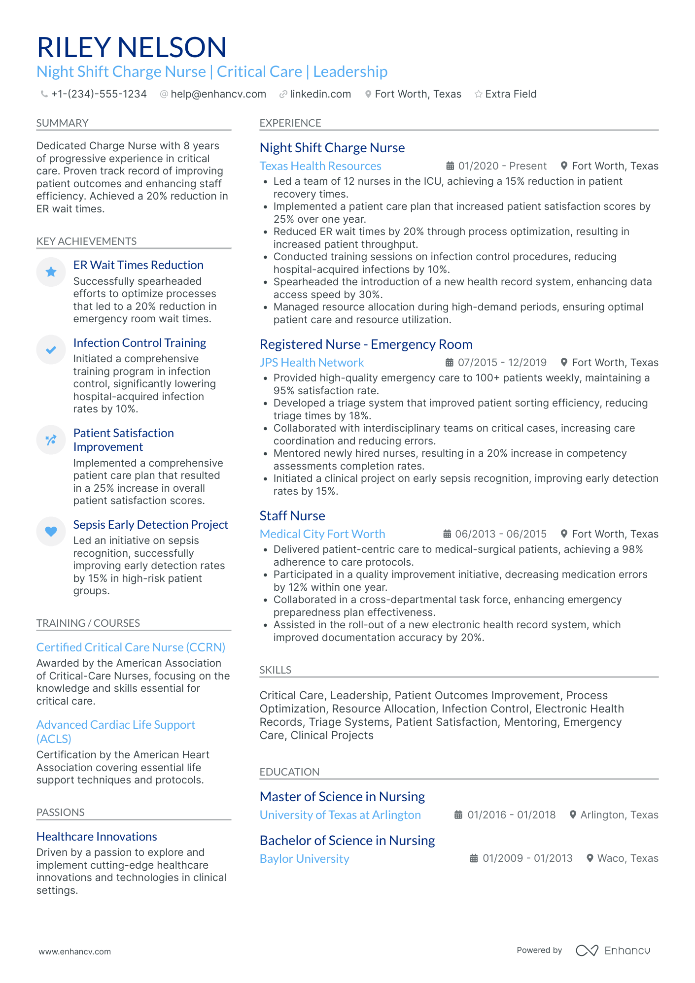 Night Shift Charge Nurse Resume Example