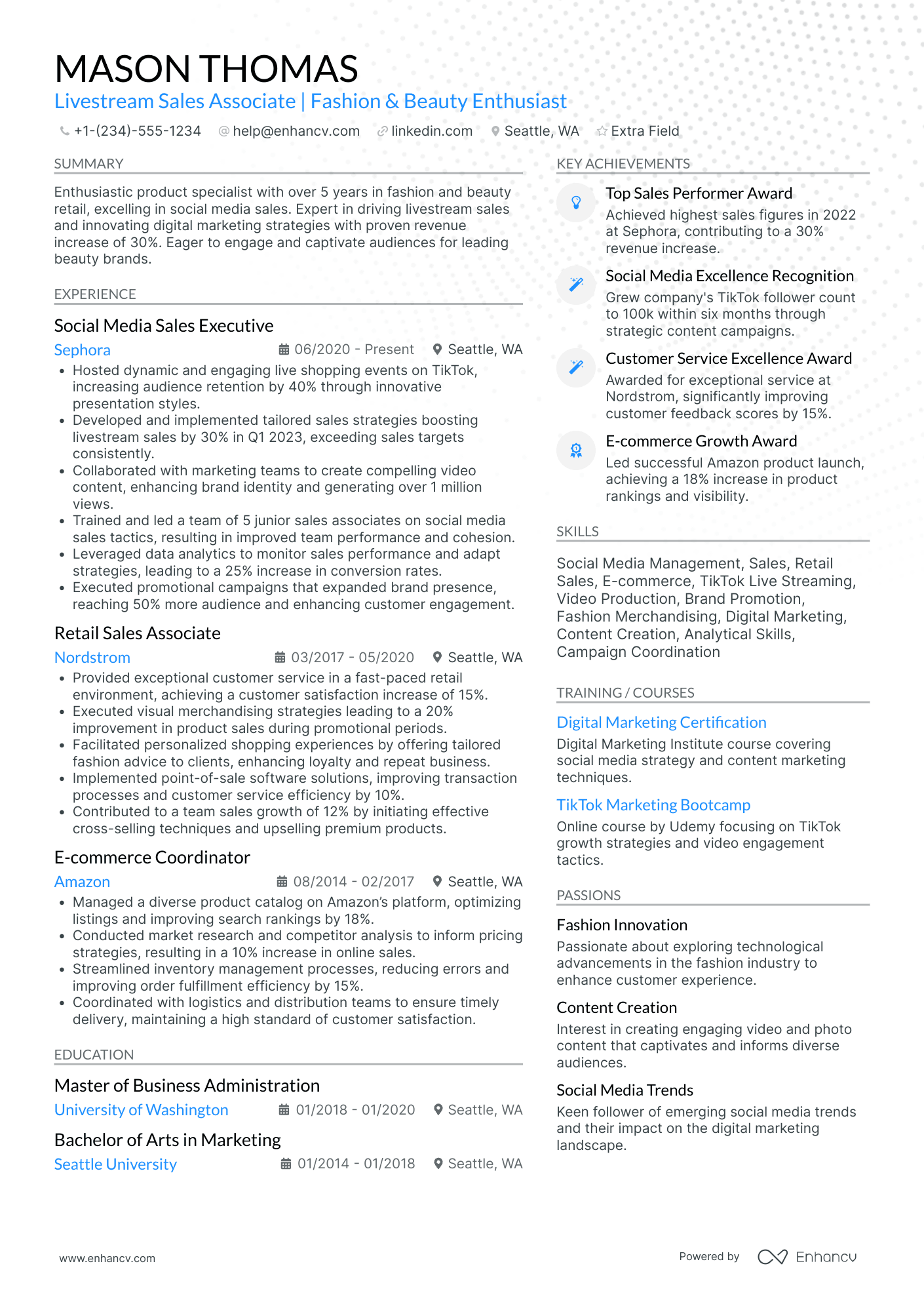 Fashion Sales Associate Resume Example