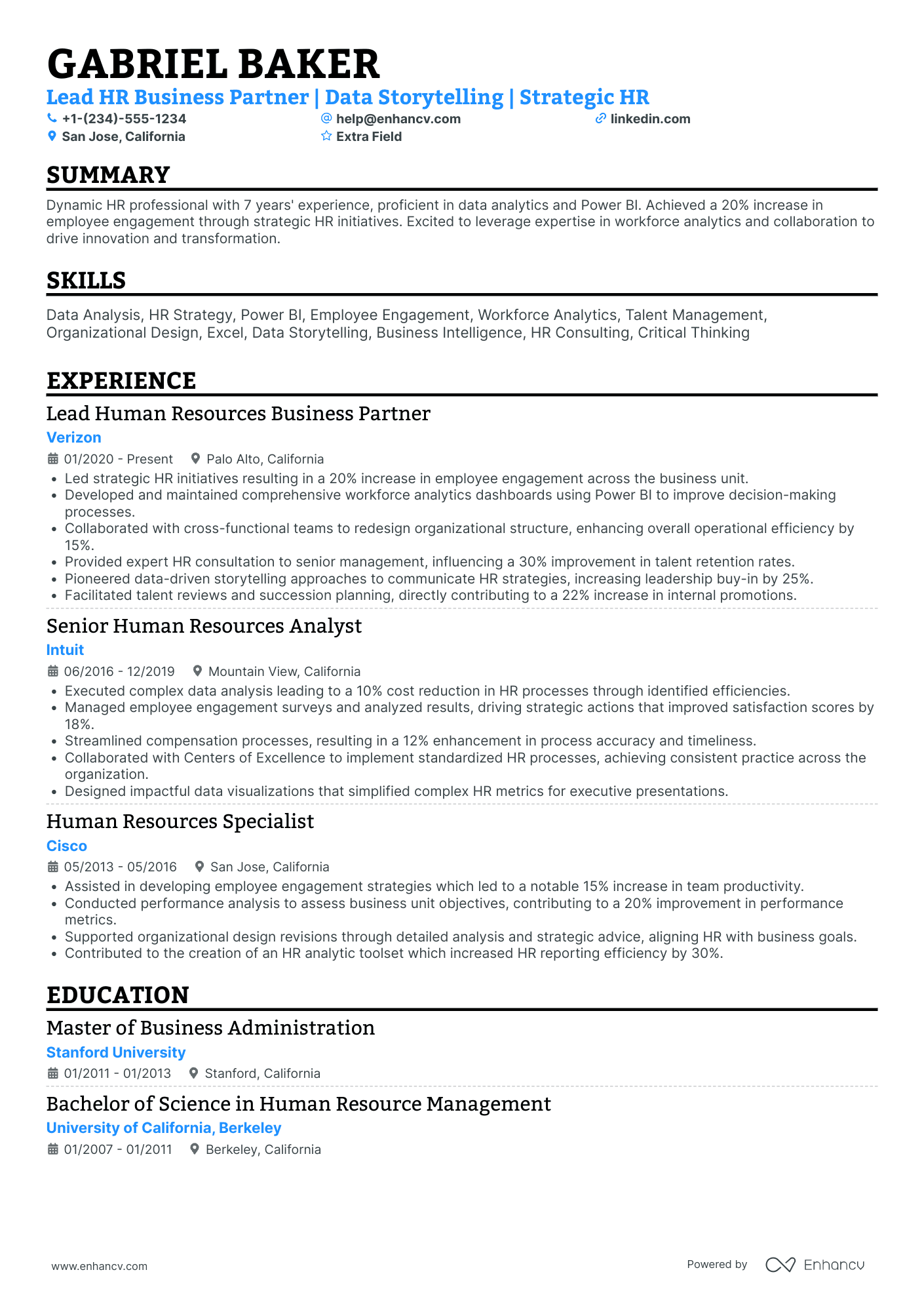 Lead HR Business Partner Resume Example