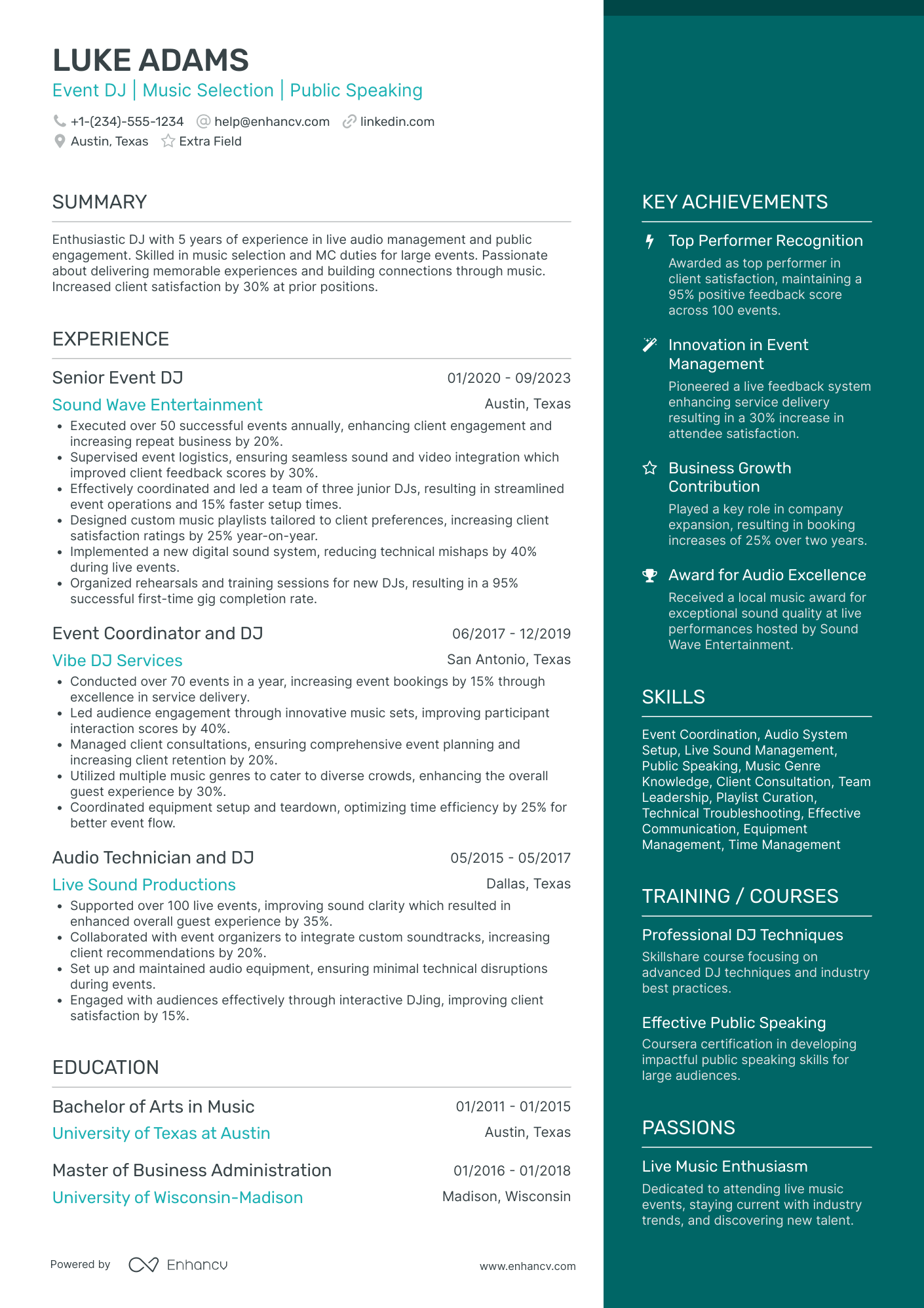 Event DJ Resume Example