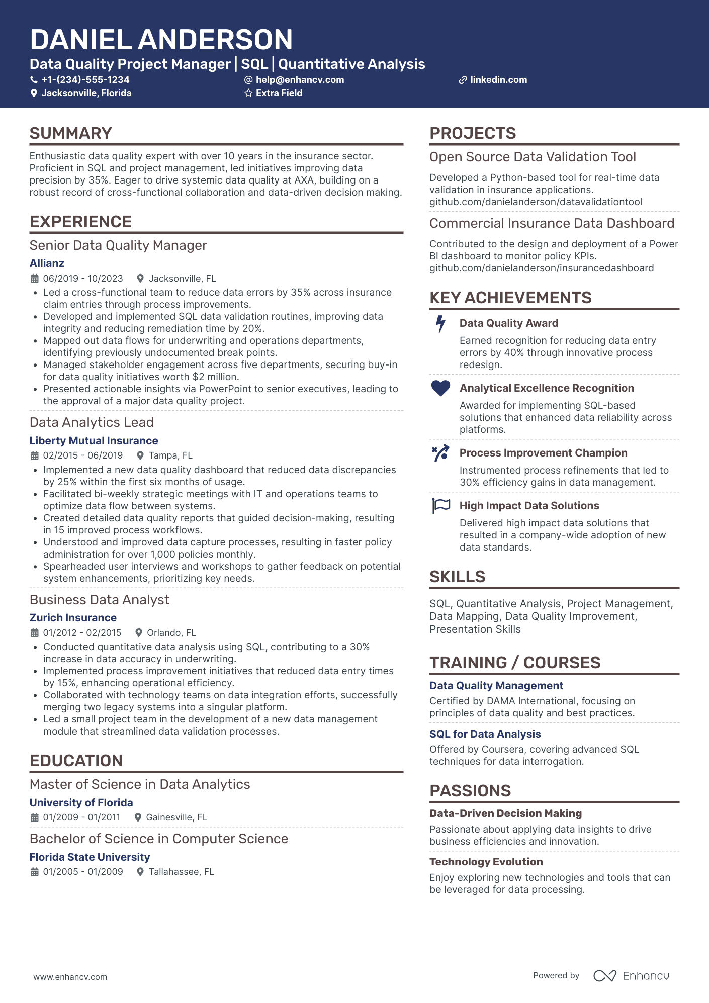 Power BI Project Manager Resume Example