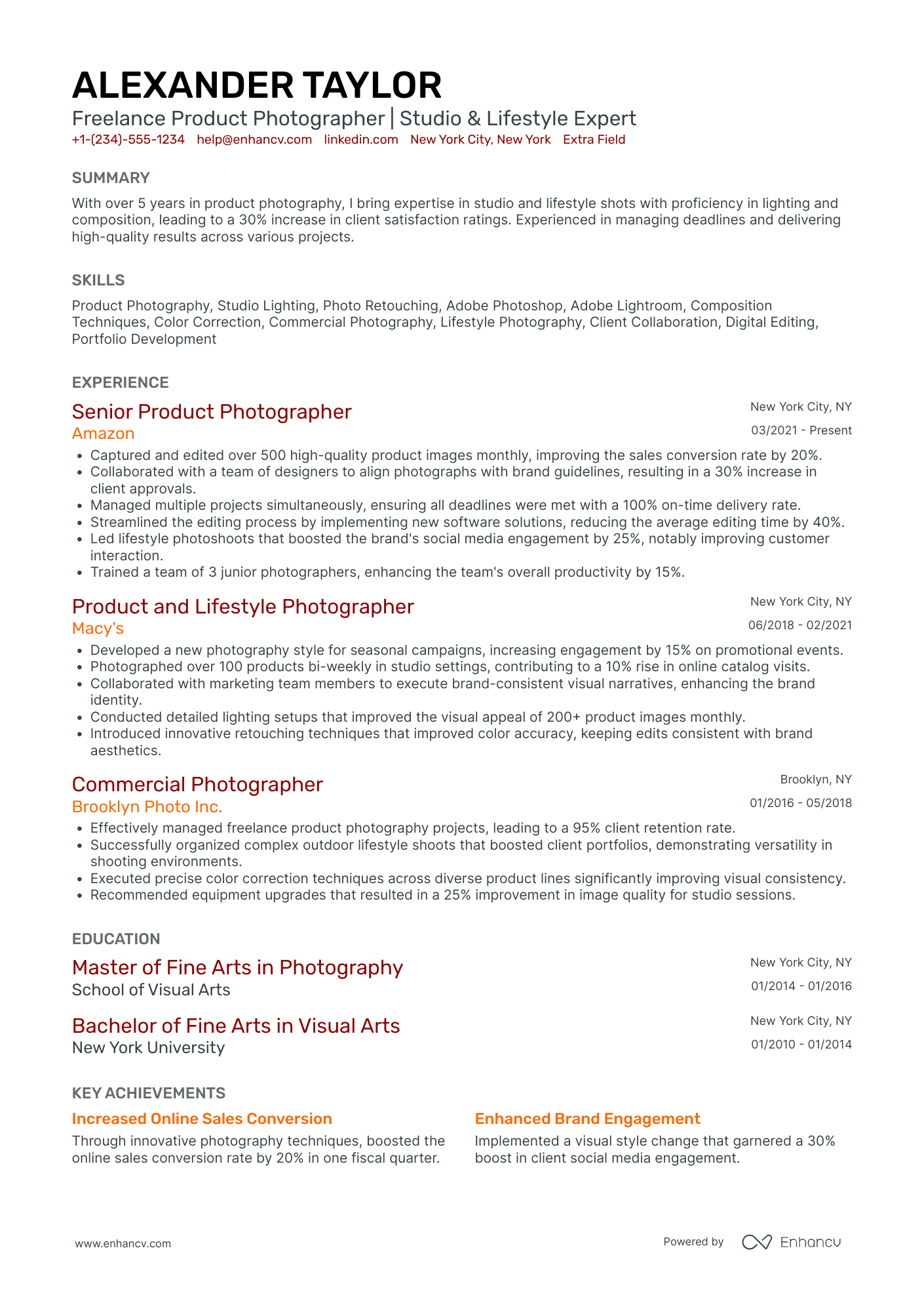 Freelance Product Photographer Resume Example