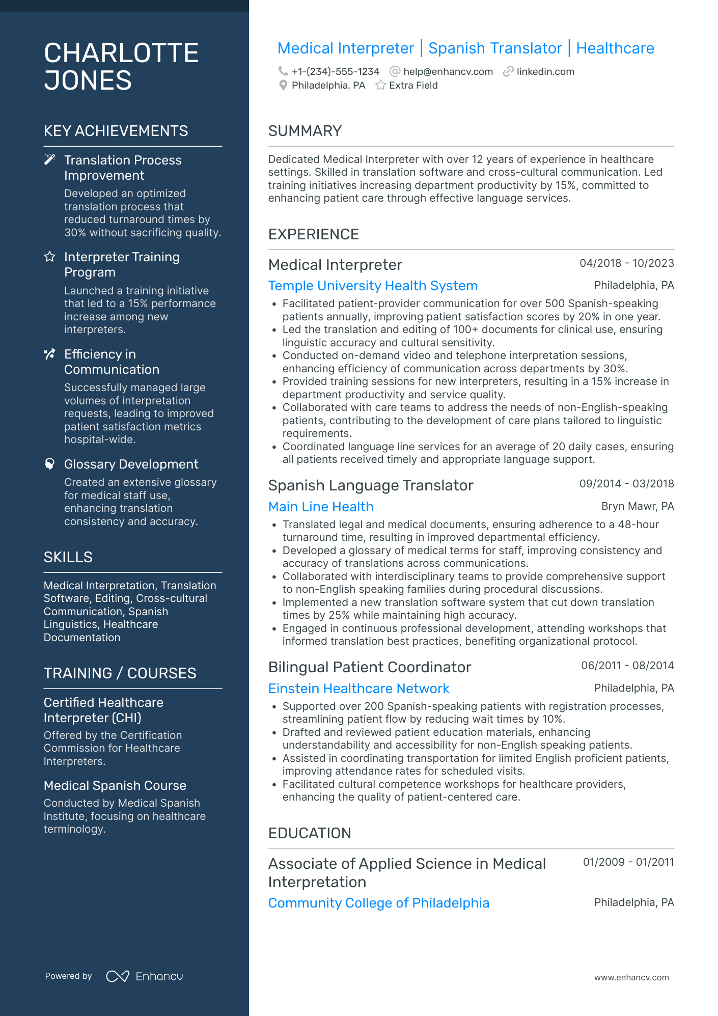 Medical Document Translator Resume Example