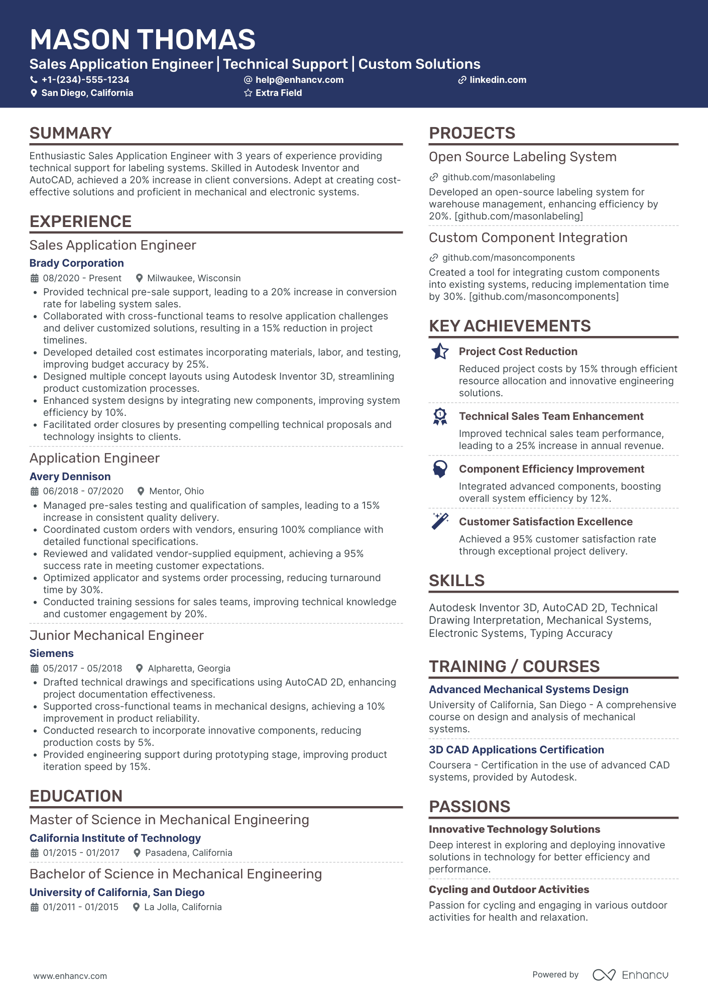 Application Sales Engineer Resume Example