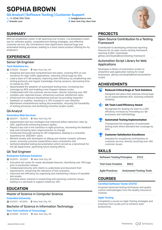 QA Software Tester Resume Example