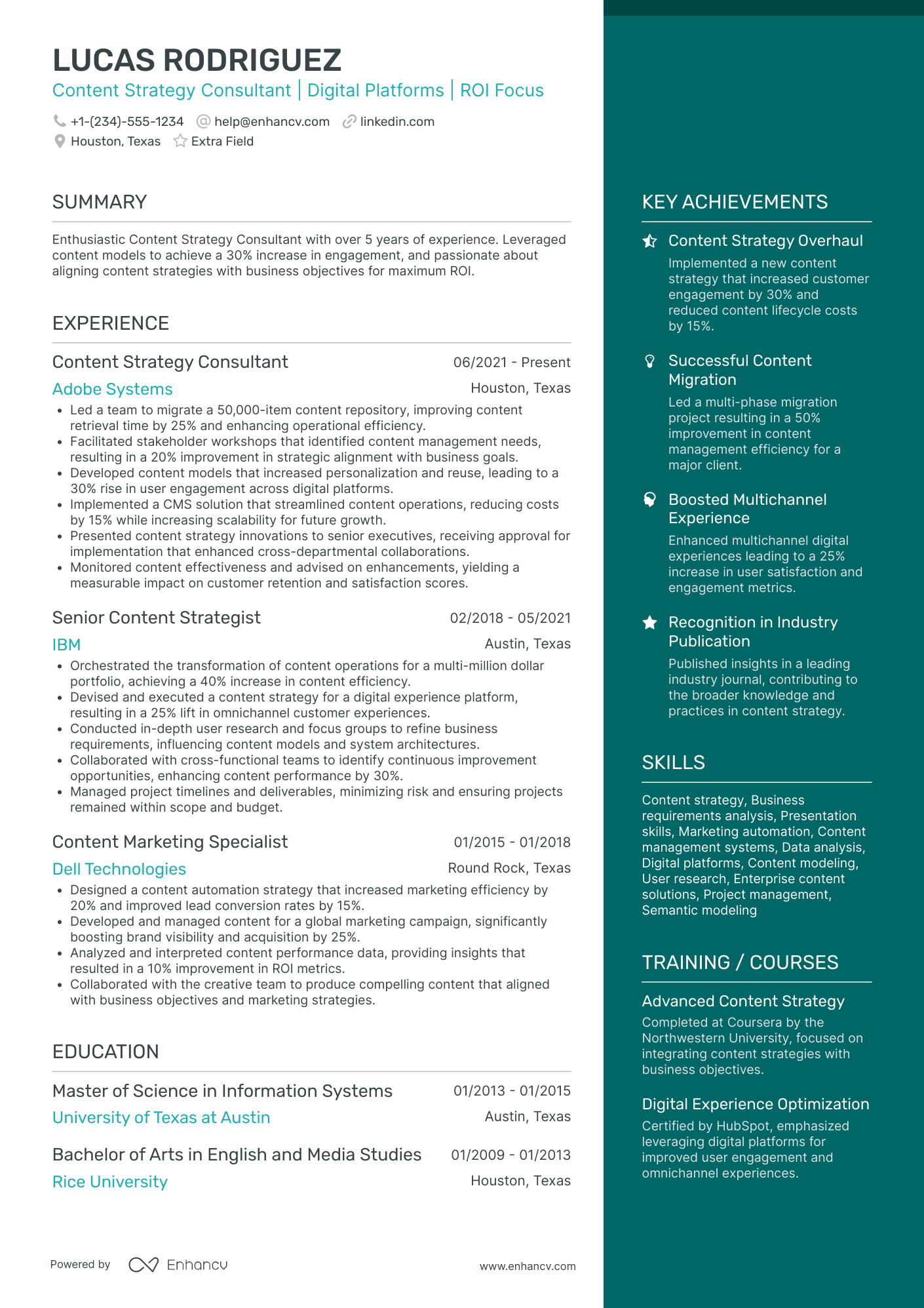 Digital Marketing Content Strategy Consultant Resume Example