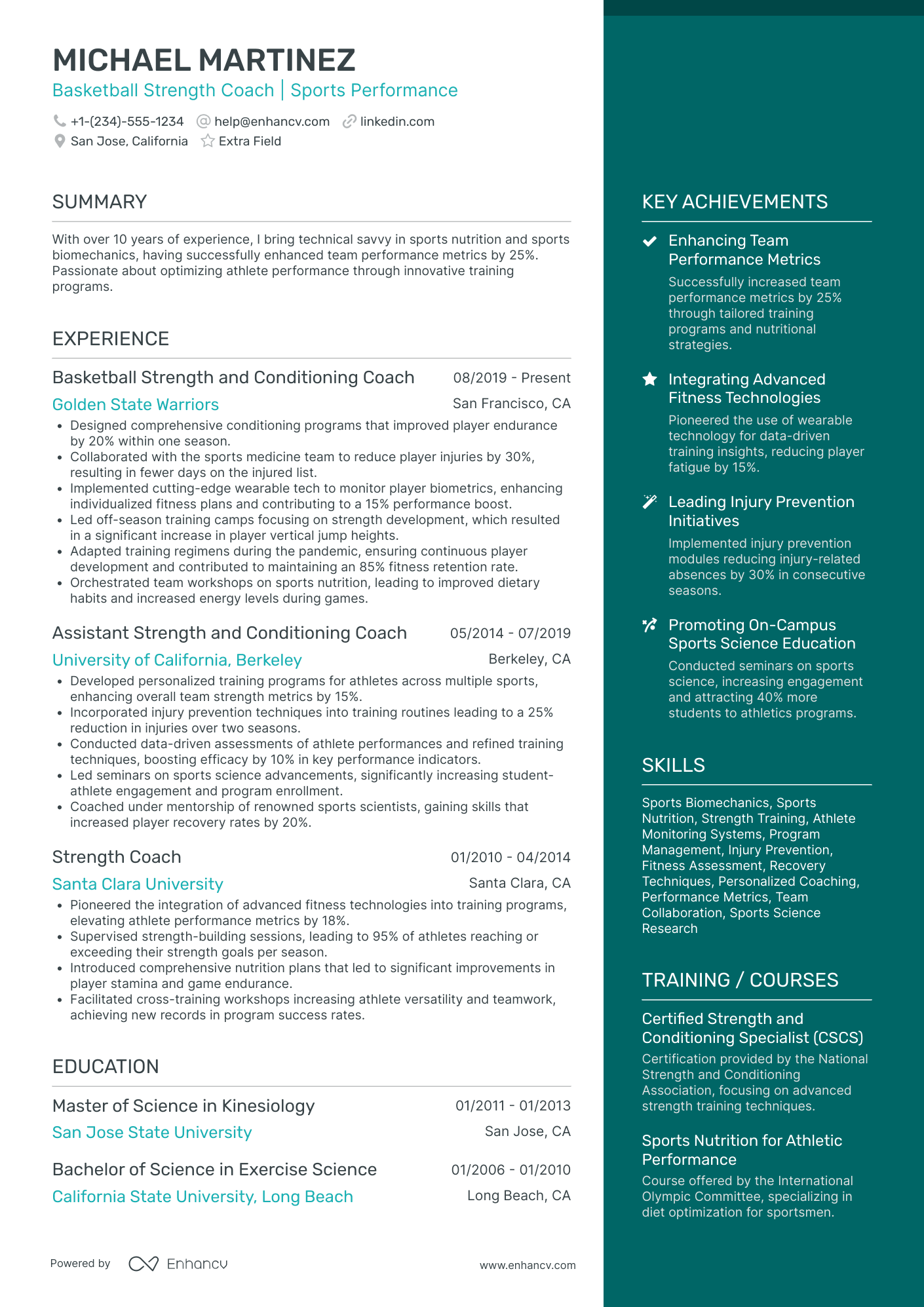 Basketball Strength and Conditioning Coach Resume Example