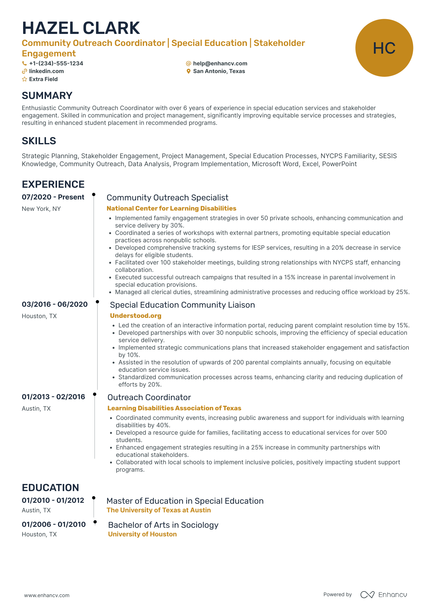 SEO Outreach Coordinator Resume Example