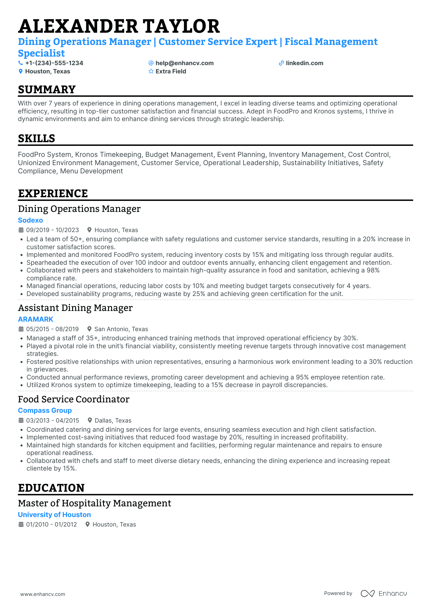 Dishwasher Manager Resume Example