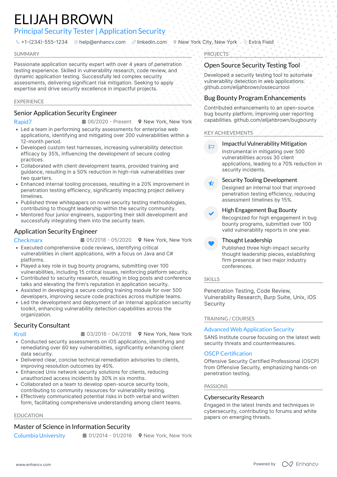 Principal Penetration Tester Resume Example