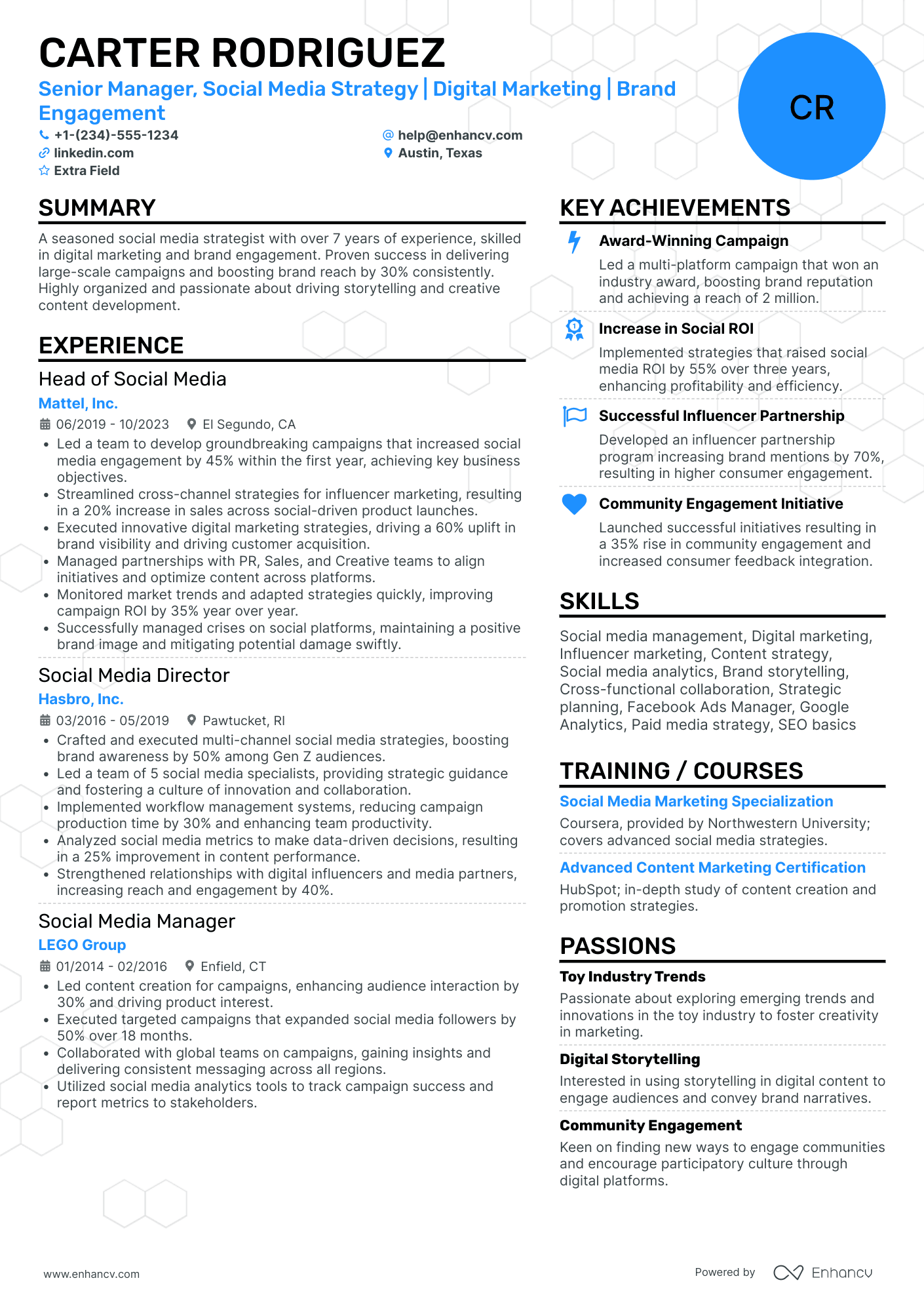 Social Media Strategy Manager Resume Example