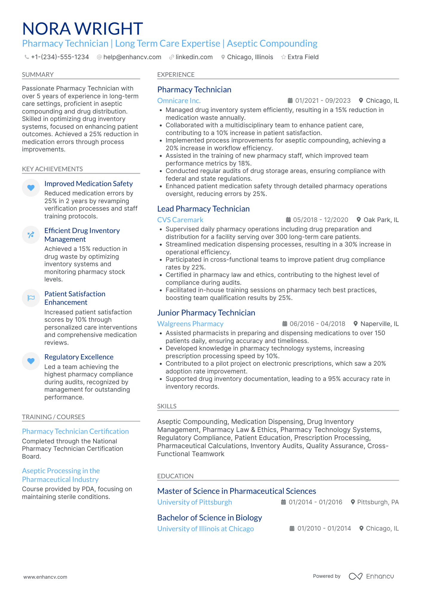 Long Term Care Pharmacy Technician Resume Example