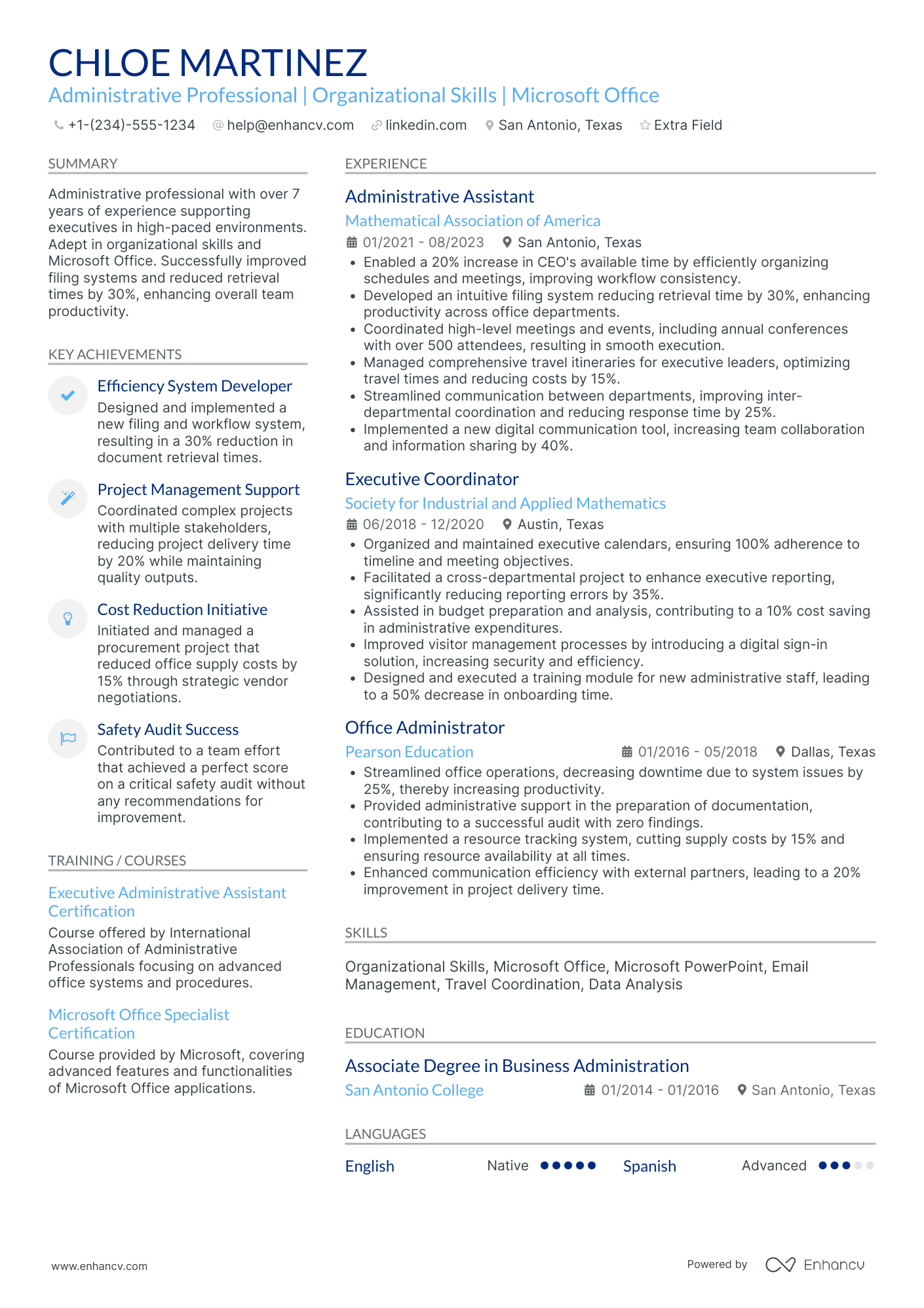 Secretary to the CEO Resume Example