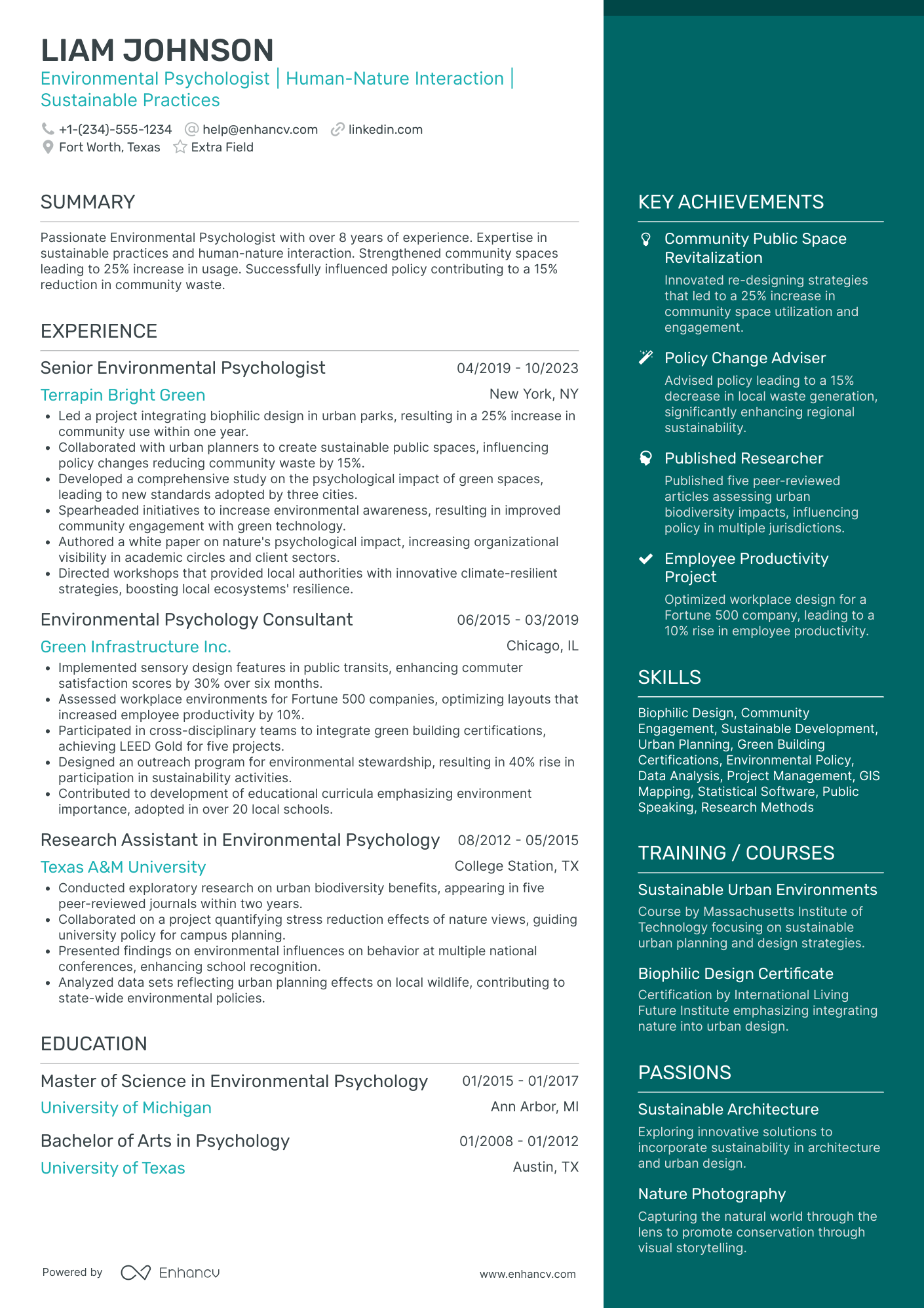 Environmental Psychologist Resume Example