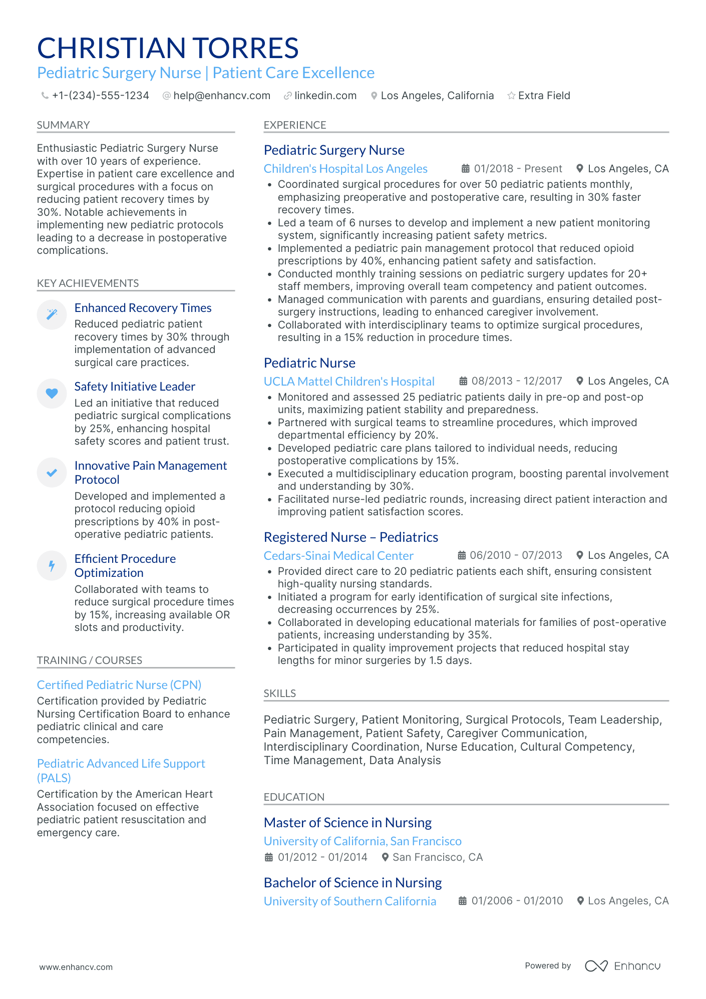 Pediatric Surgery Nurse Resume Example