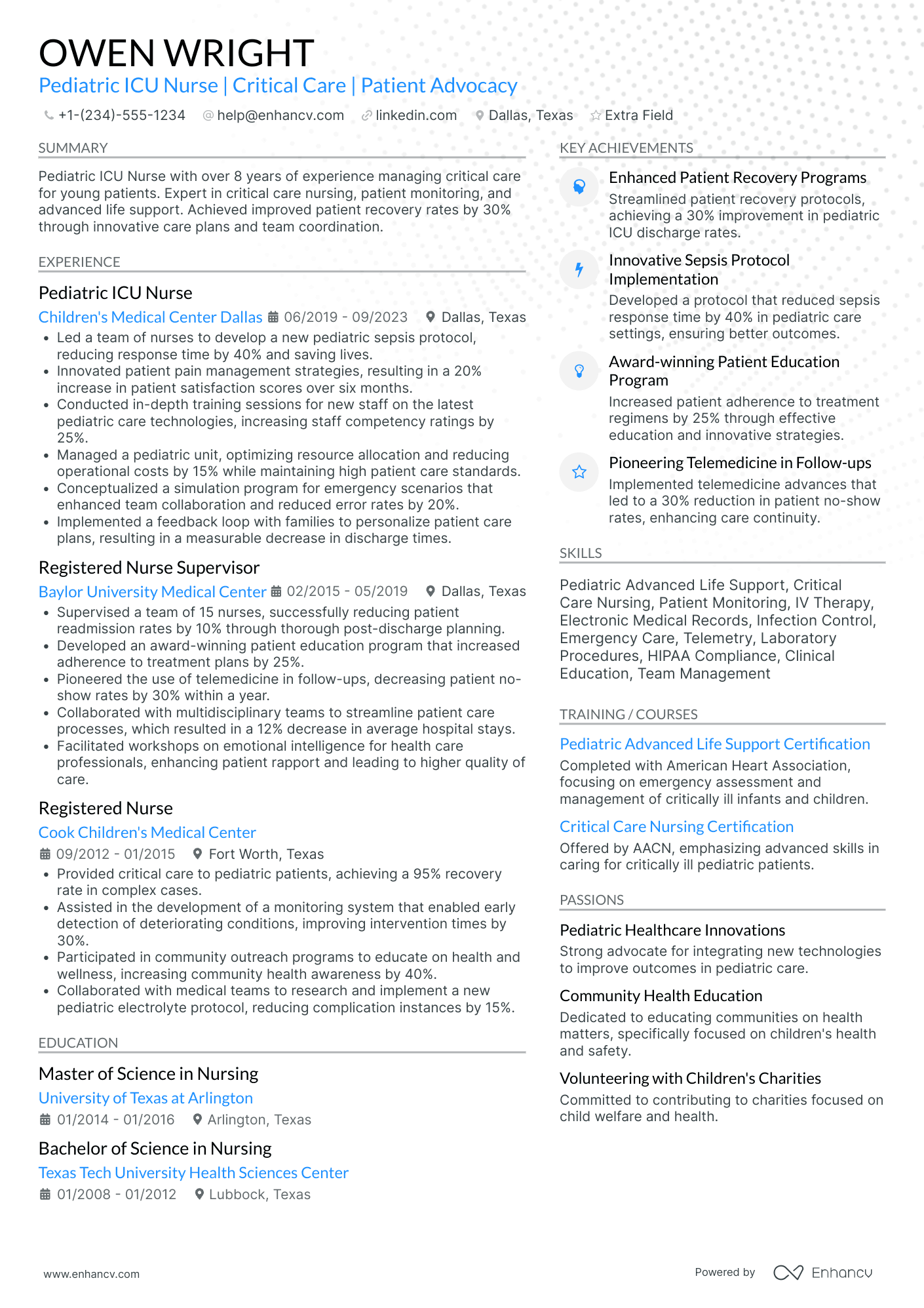 Pediatric ICU Nurse Resume Example