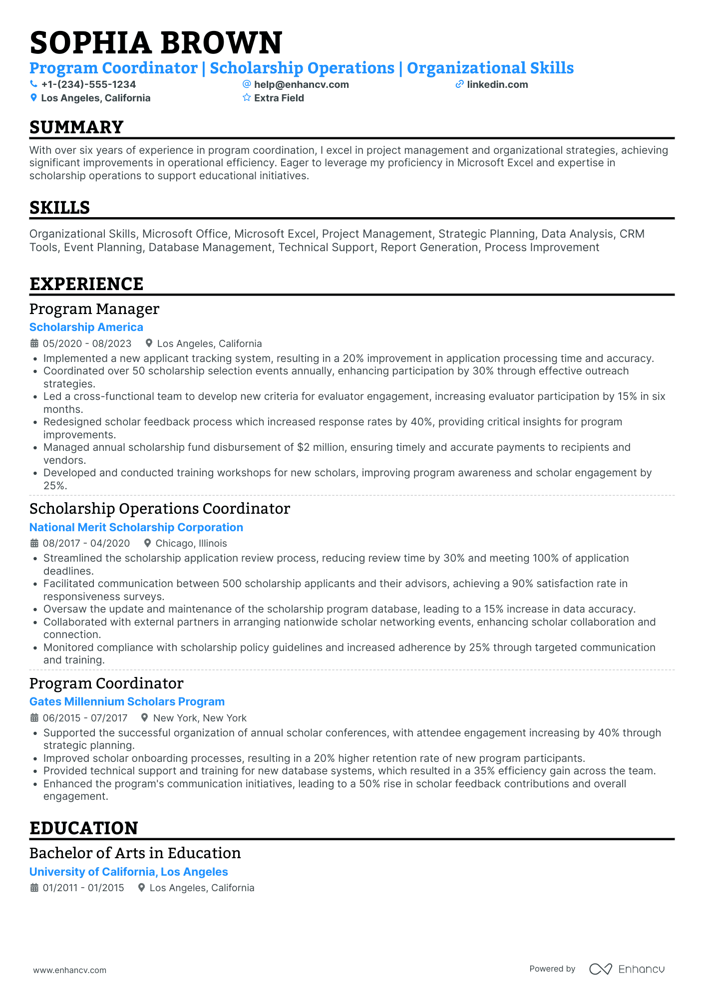 Scholarship Program Coordinator Resume Example