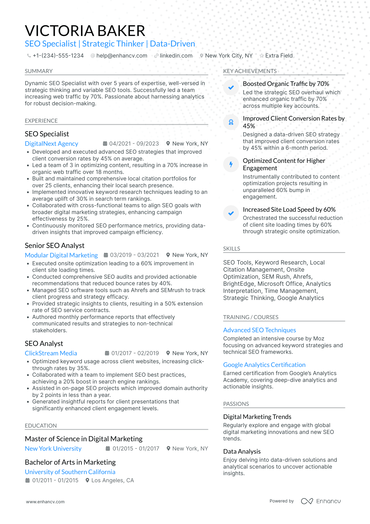 Advanced SEO Specialist Resume Example