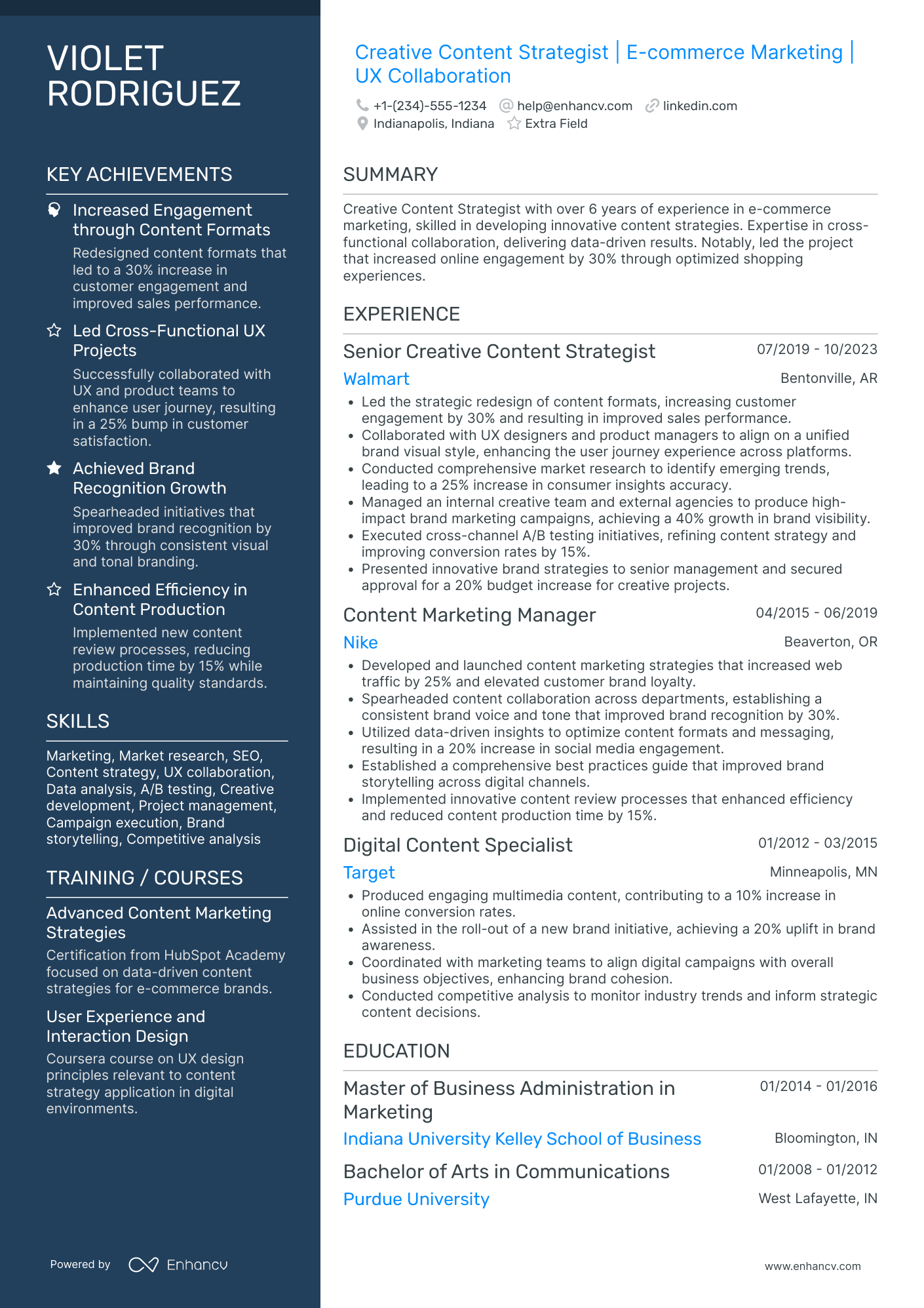 Senior Creative Marketing Strategist Resume Example