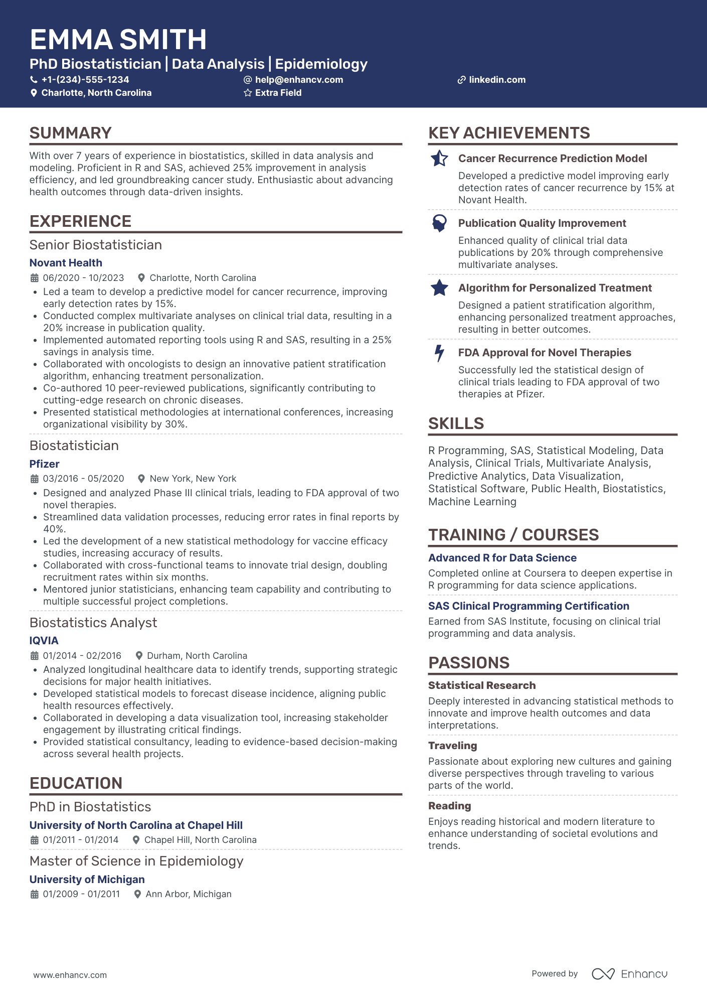 PhD Biostatistician Resume Example