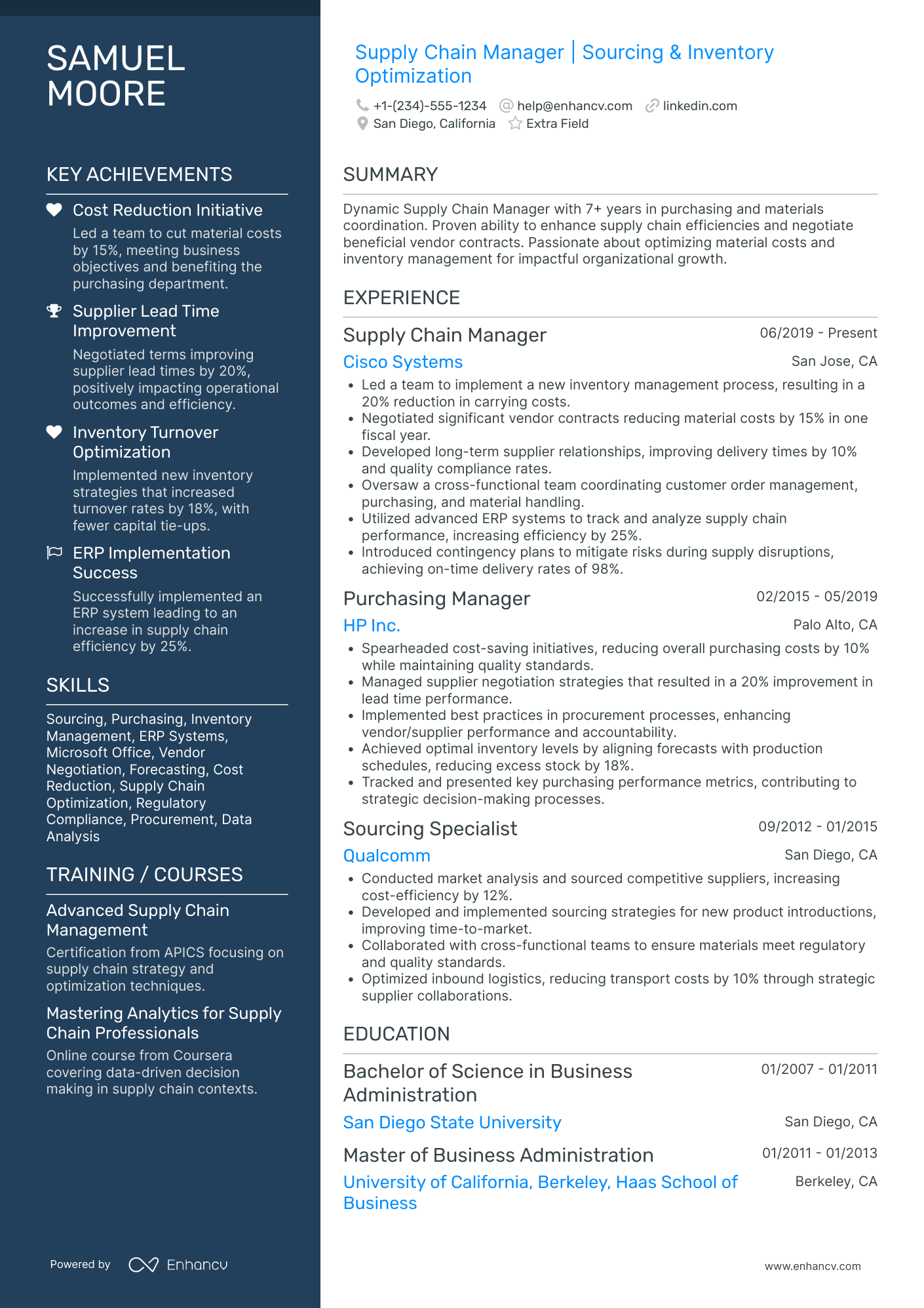 Supply Chain Strategy Manager Resume Example