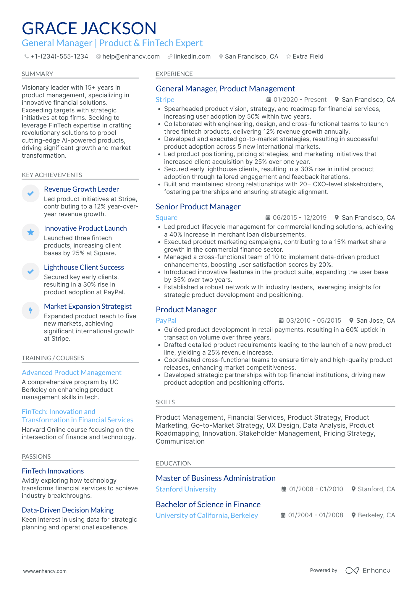 General Manager of Finance Resume Example