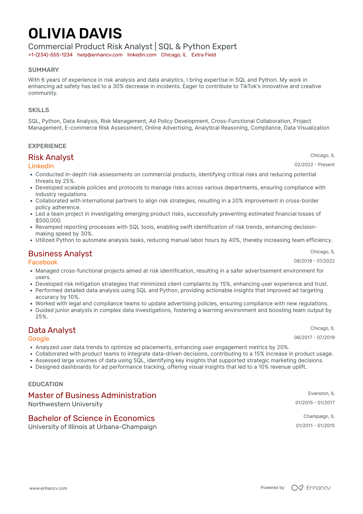 Advertising Research Analyst Resume Example