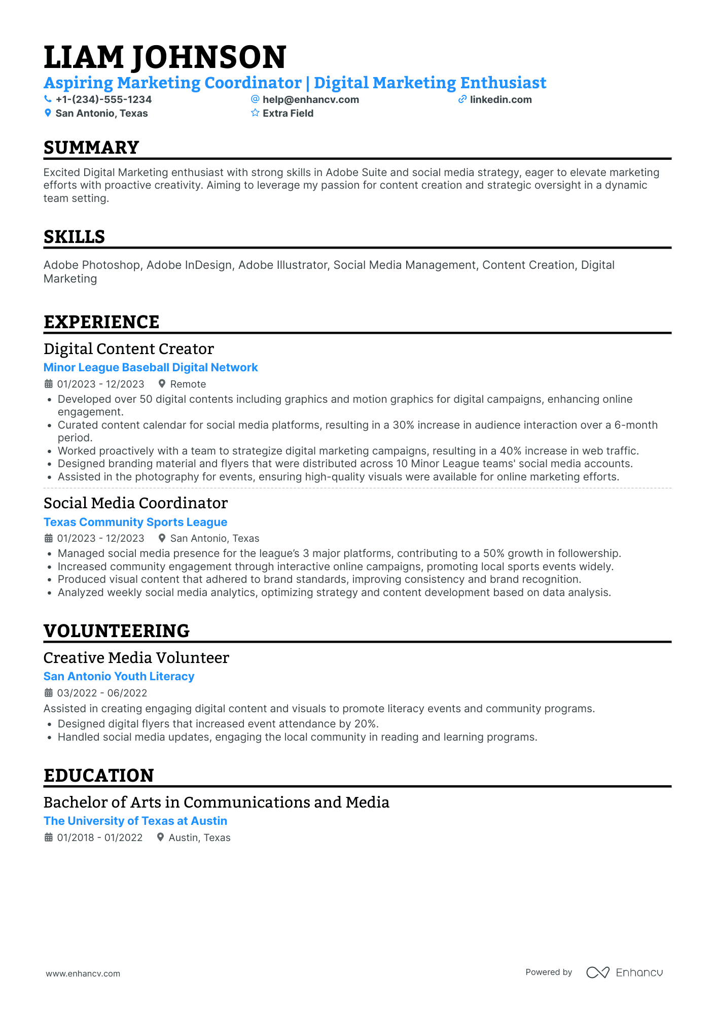 Social Media and Advertising Intern Resume Example