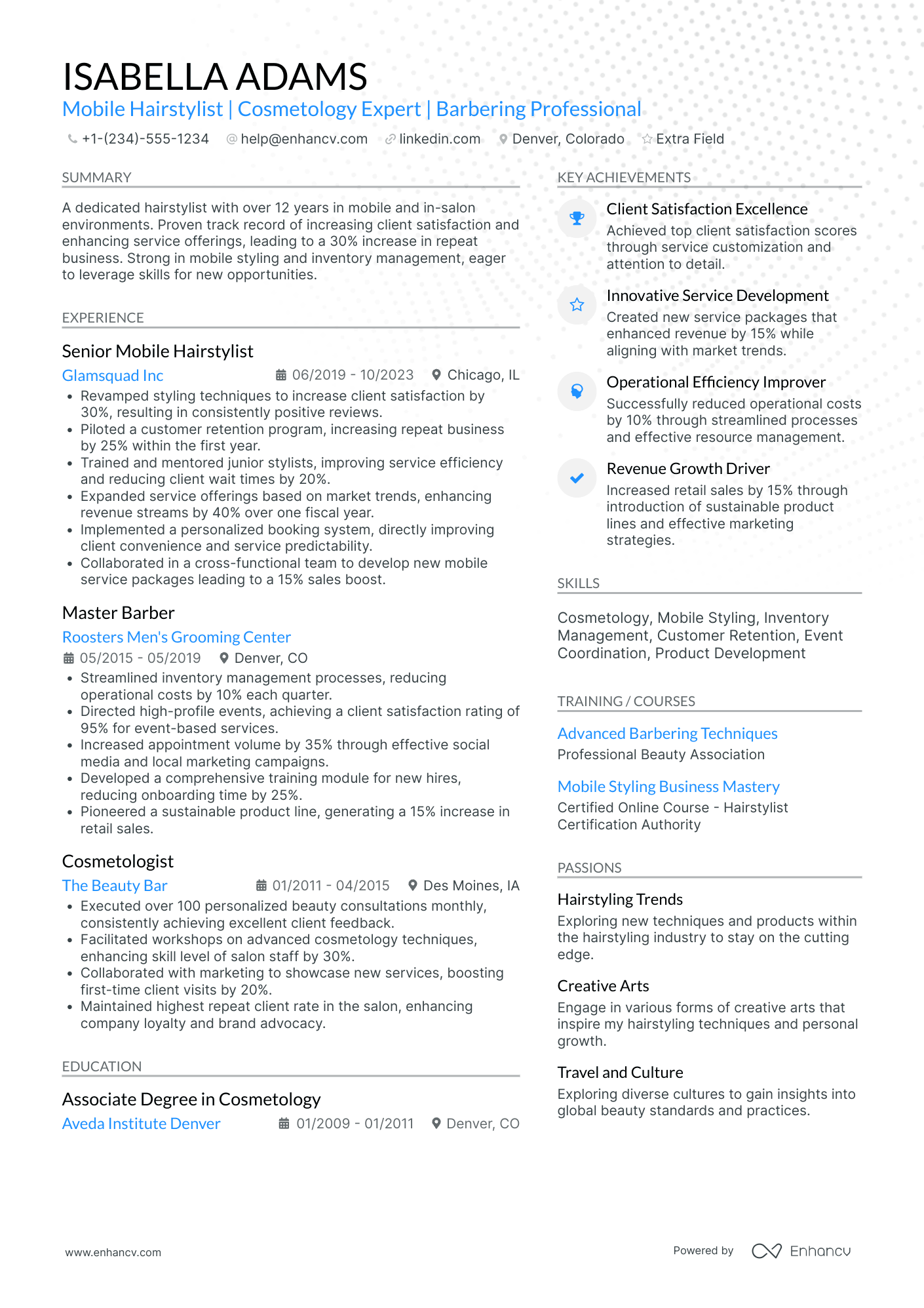 Mobile Hair Stylist Resume Example