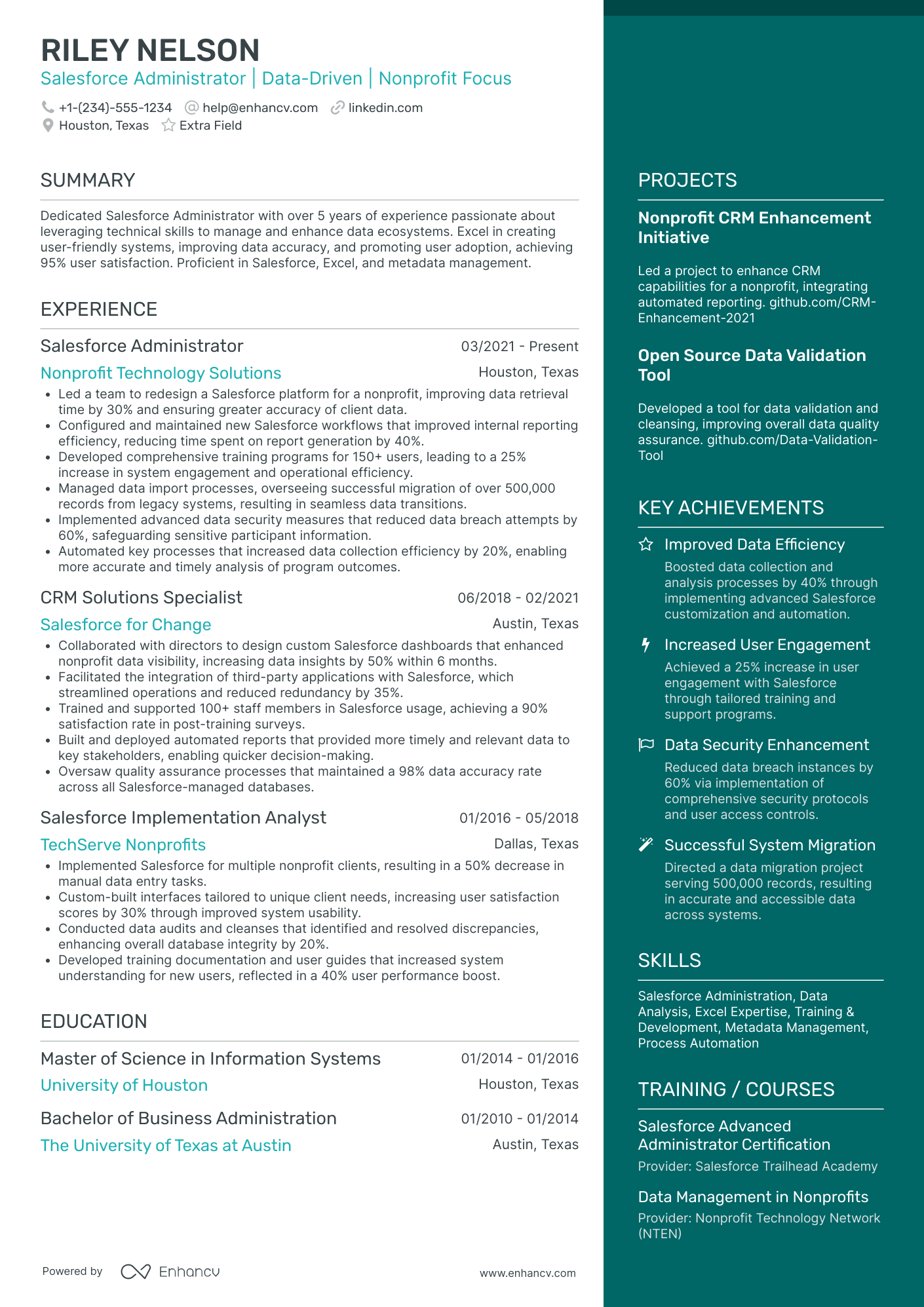 Salesforce Admin Intern Resume Example