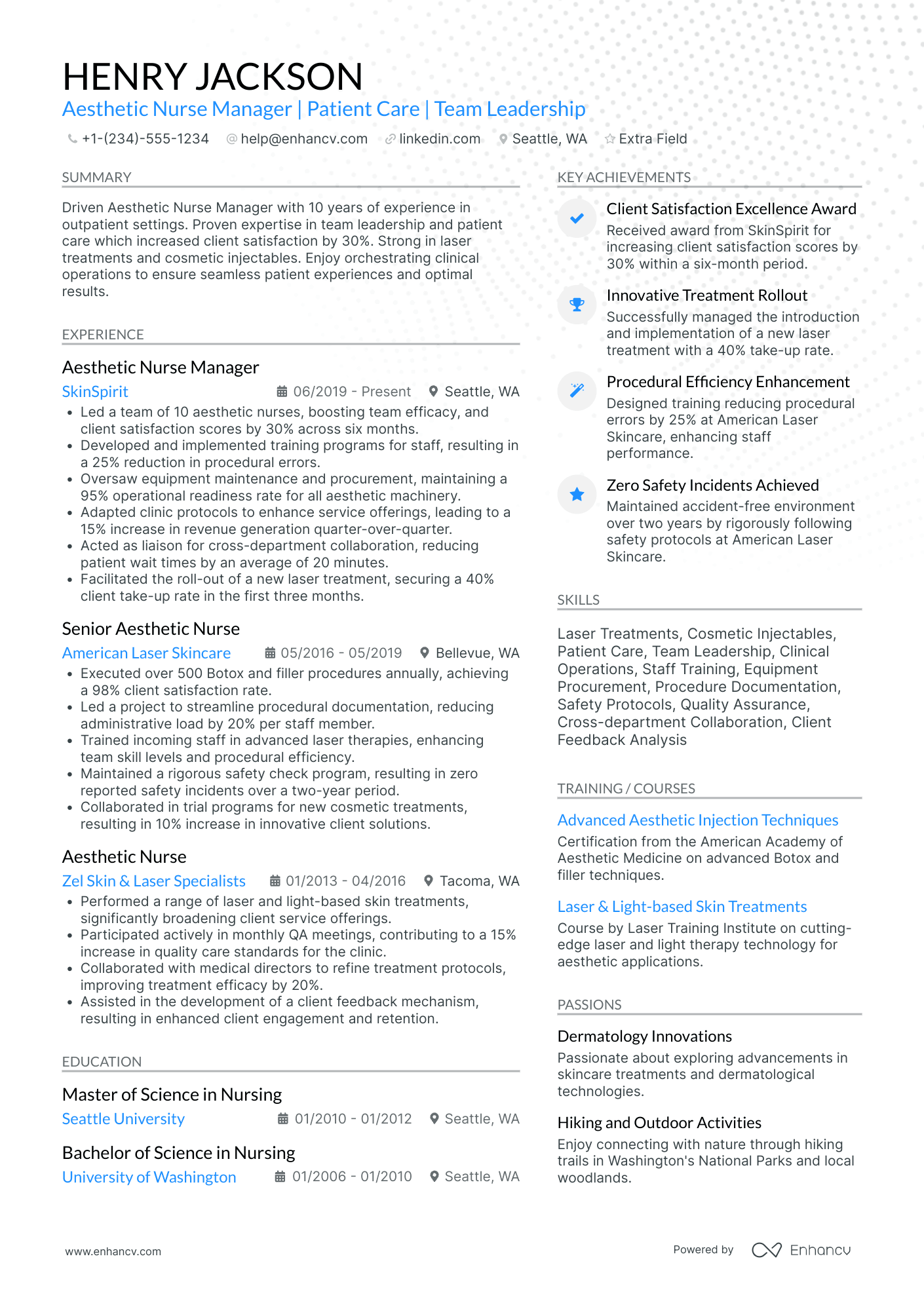 Aesthetic Nurse Manager Resume Example