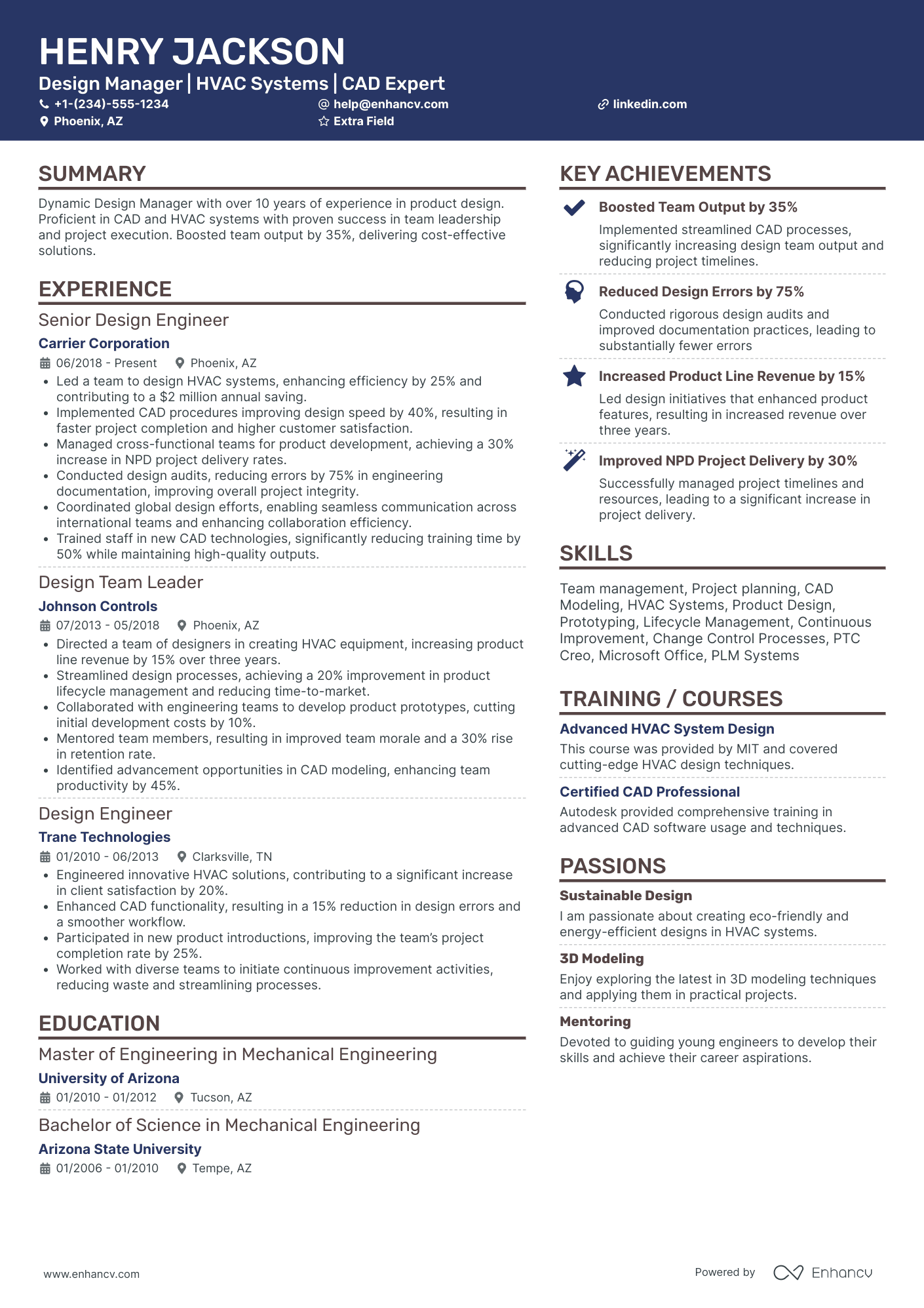 Engineering Design Manager Resume Example