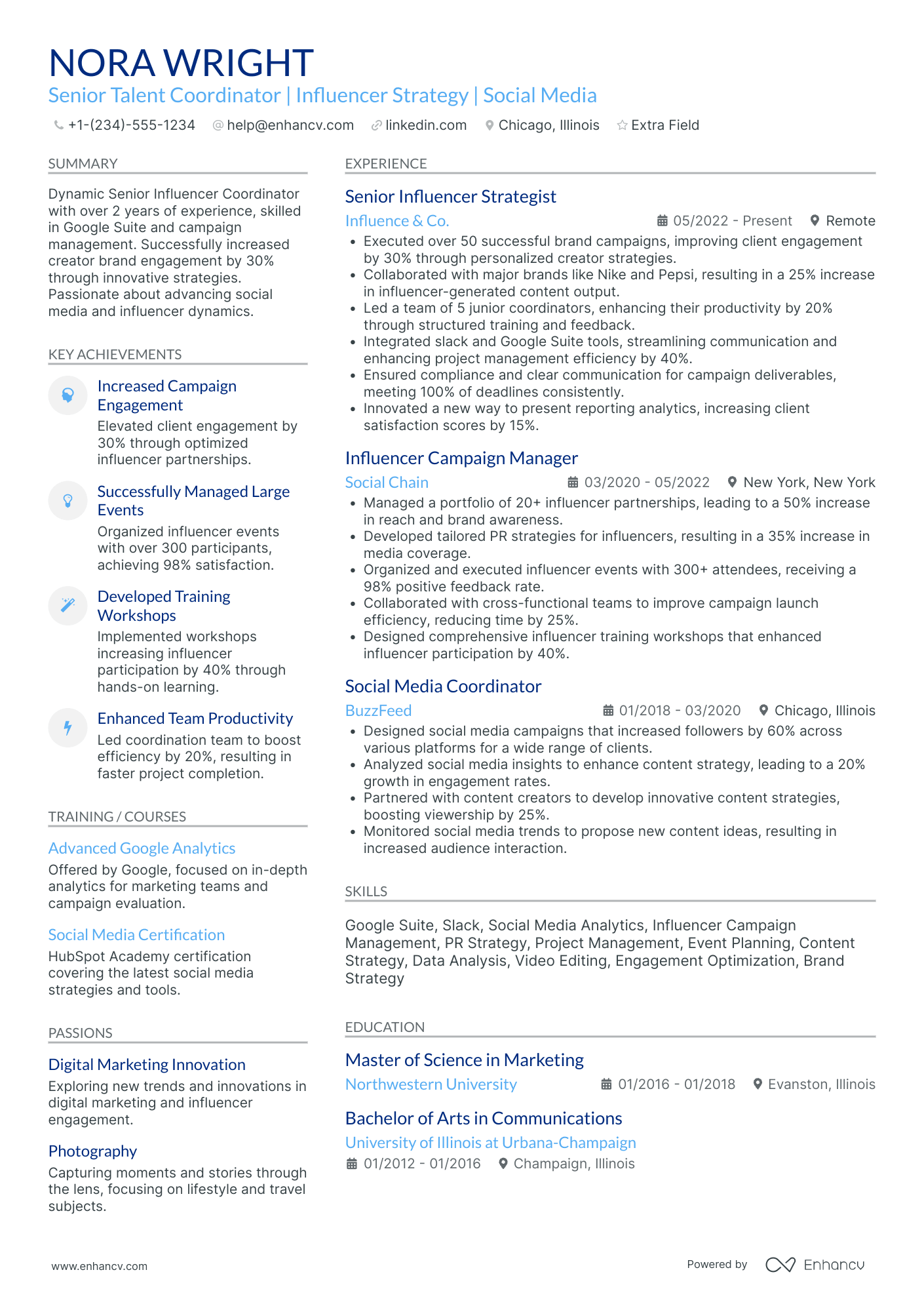 Social Media Influencer Coordinator Resume Example