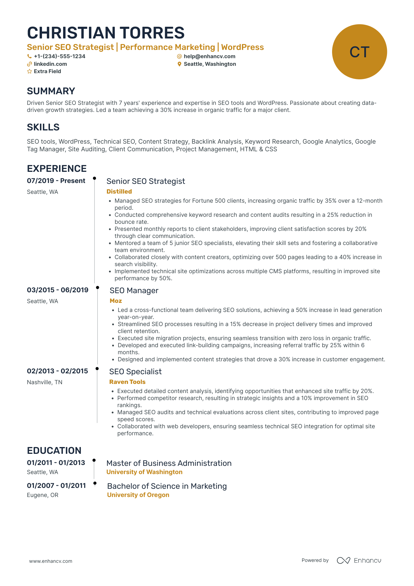 SEO Content Strategist Resume Example