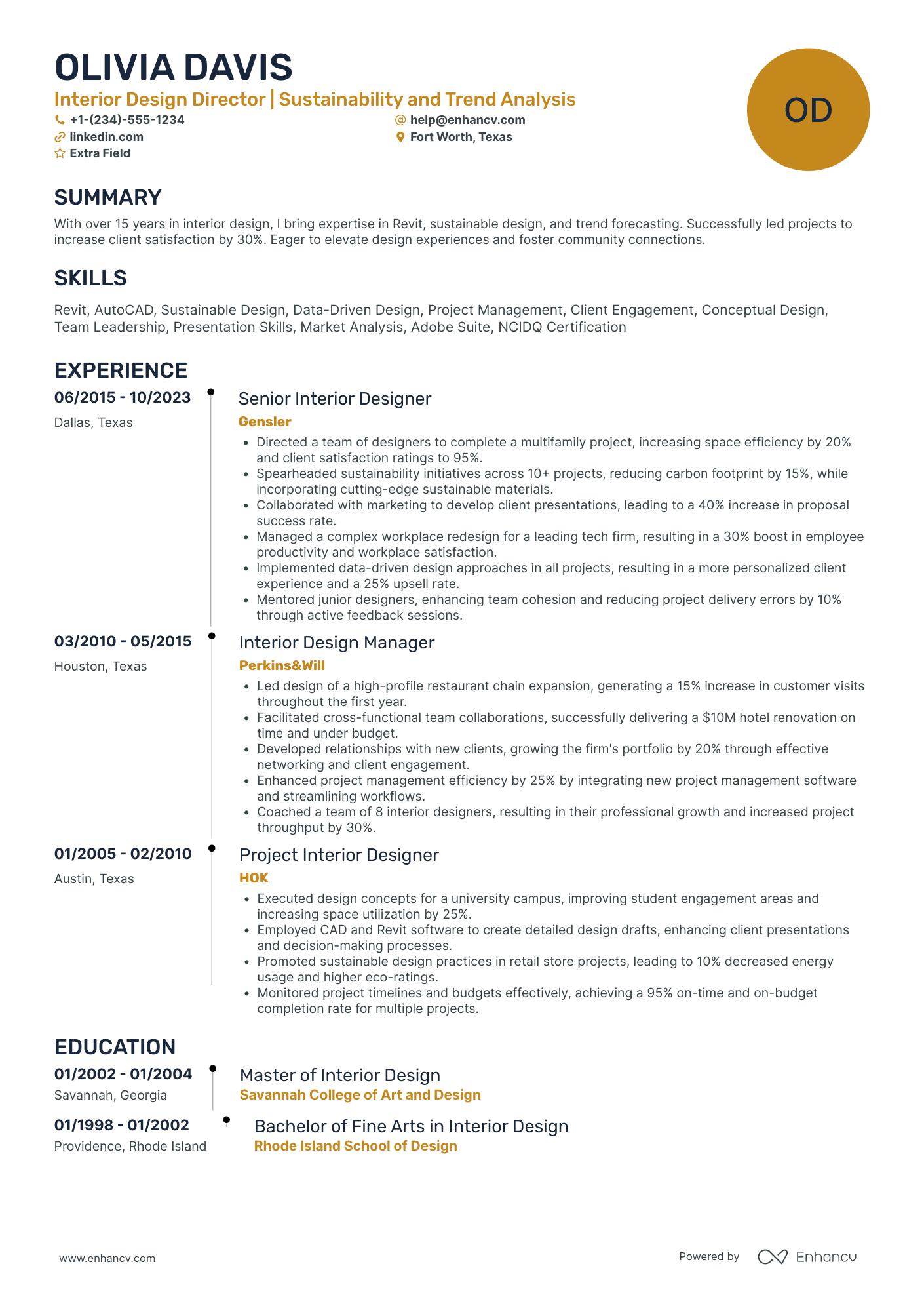 Interior Design Director Resume Example