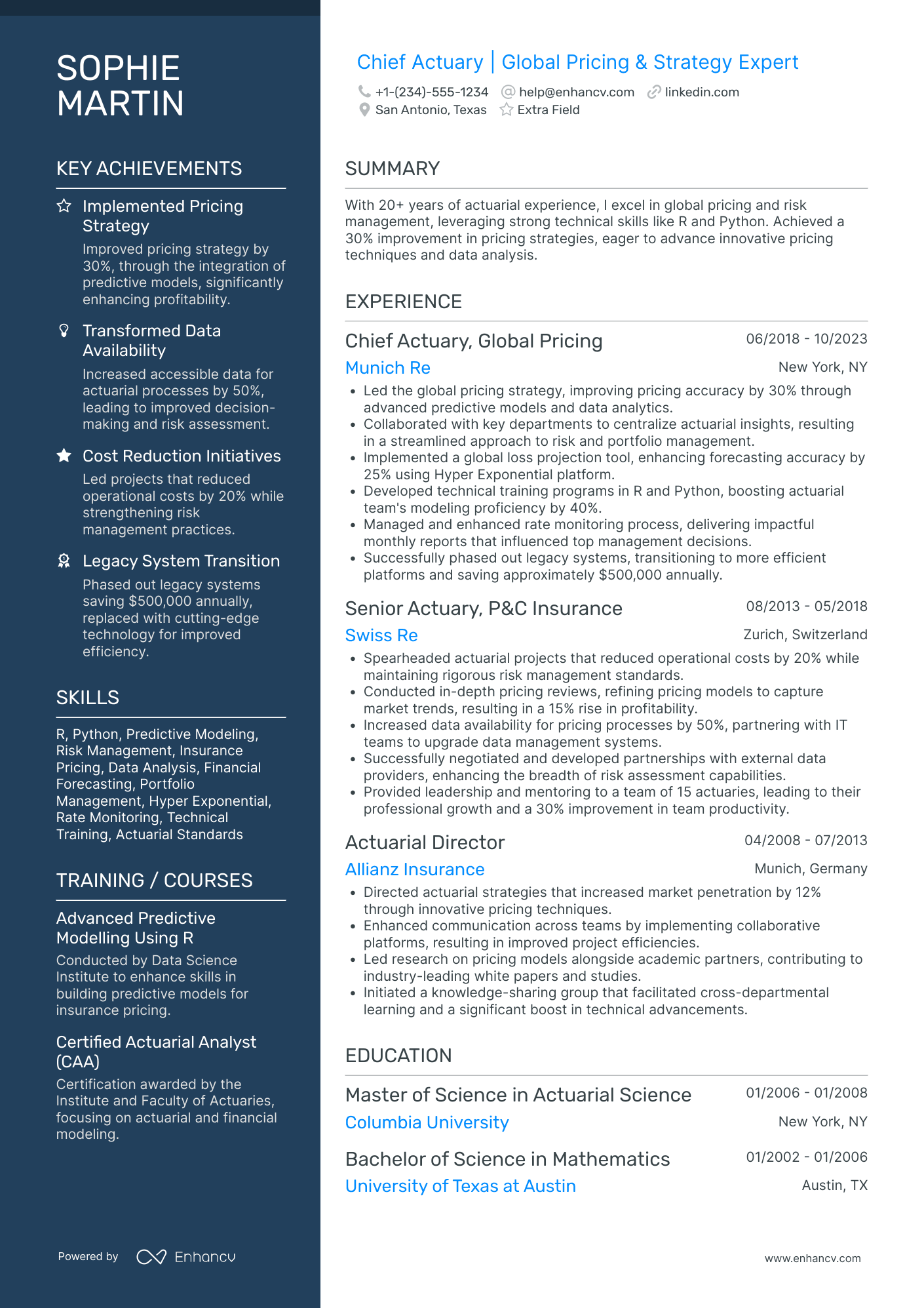 Chief Actuary Resume Example