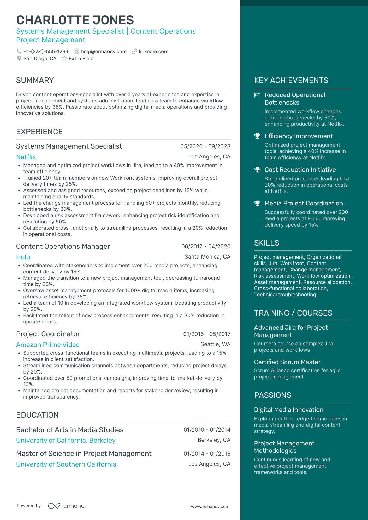 Content Operations Manager Resume Example