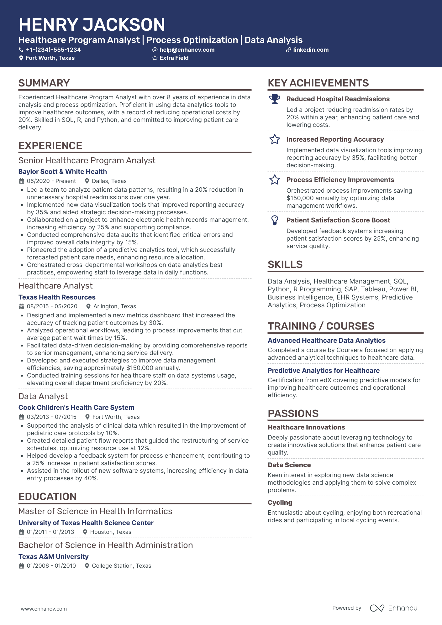 Healthcare Program Analyst Resume Example