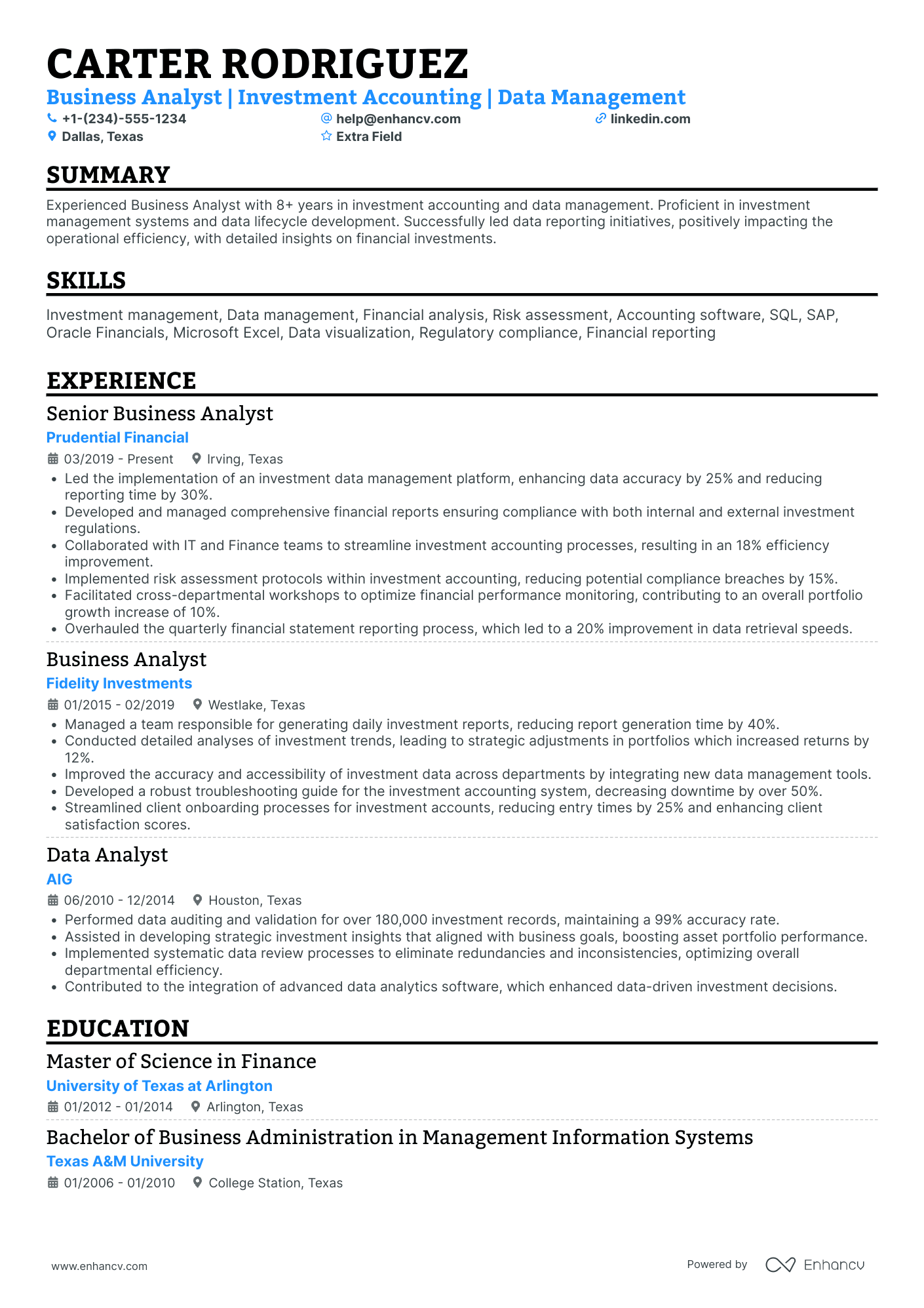 Investment Accounting Analyst Resume Example